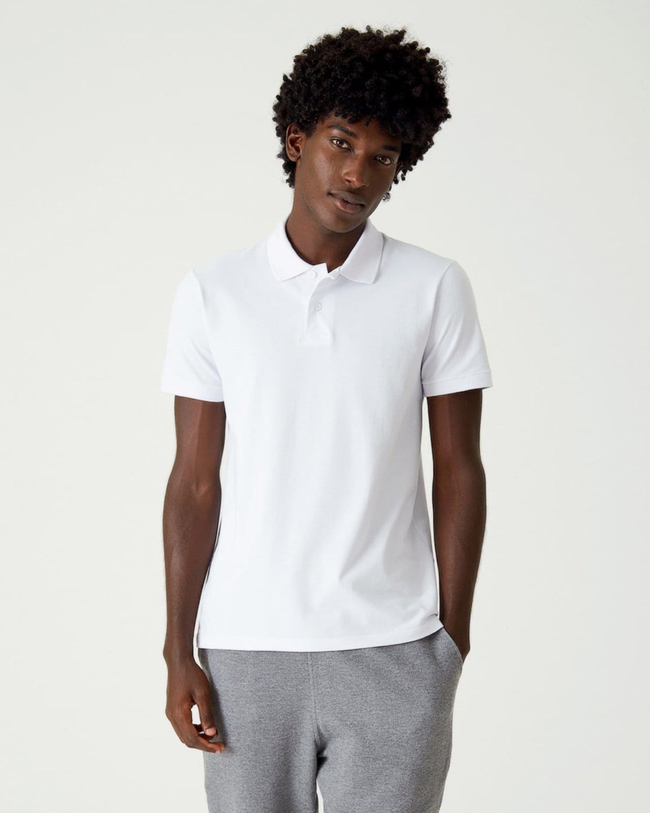 Vista principal Camisa Polo Básica Masculina Gola Esporte Piquet Stretch Malwee branco