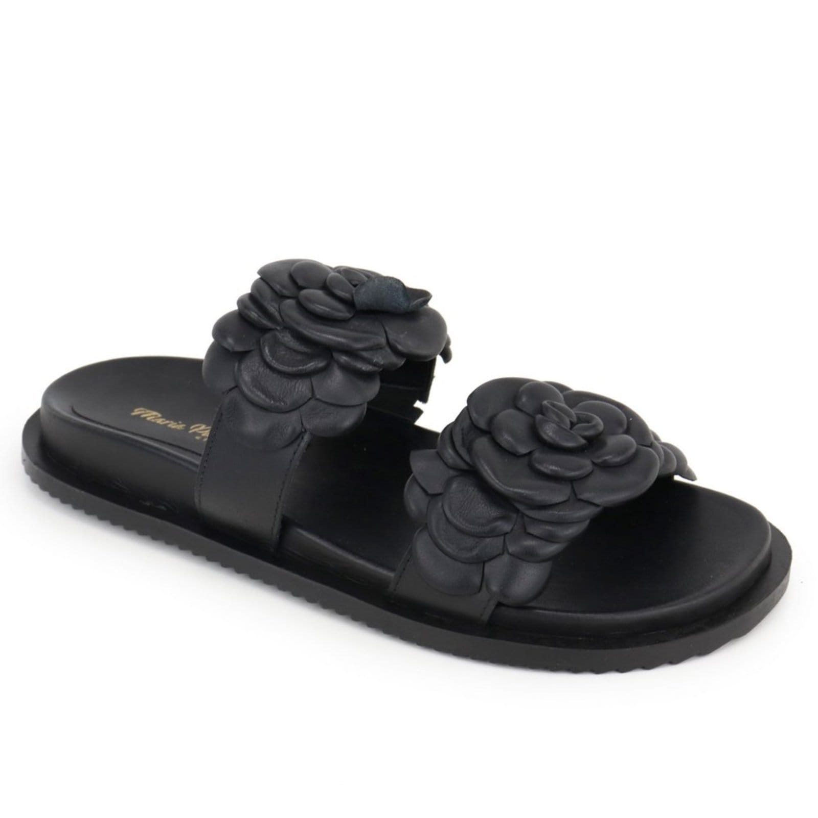 Vista 2 Sandália Papete Flatform Detalhe Flor Feminina Tratorada em Couro Maria Paula Preta MARIA PAULA preto