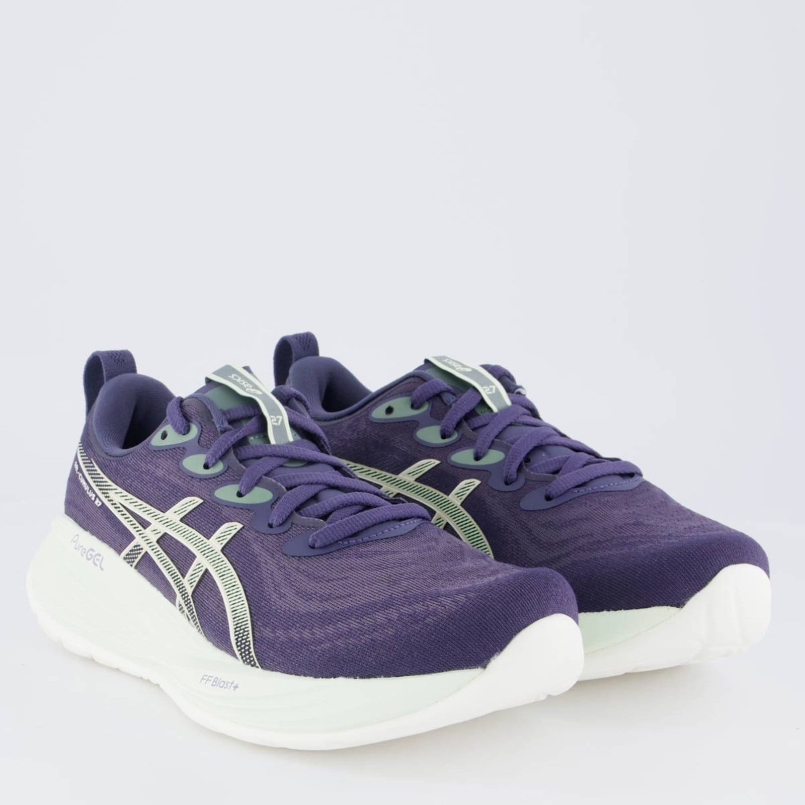 Vista 2 Tênis Asics Gel Cumulus 27 Feminino Marinho e Verde ASICS azul marinho verde