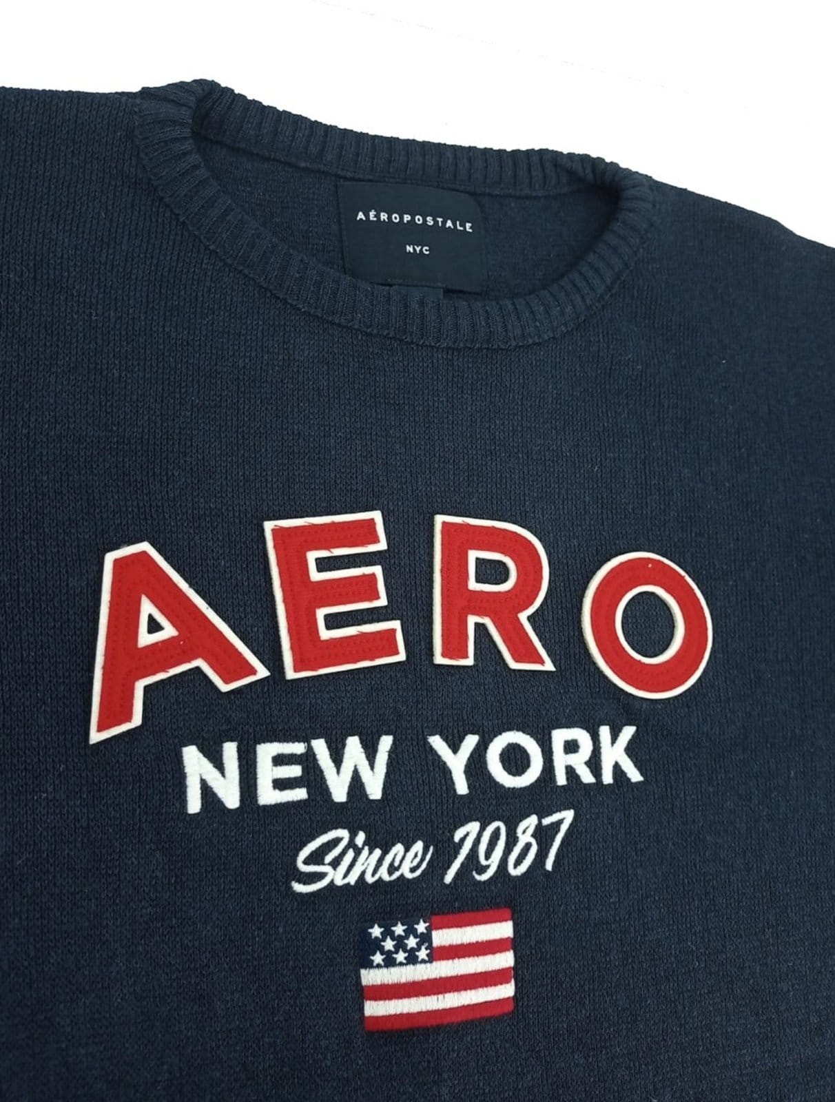 Vista 2 Blusa Aeropostale Masculina Tricot Aero Patch US Flag Aeropostale azul marinho