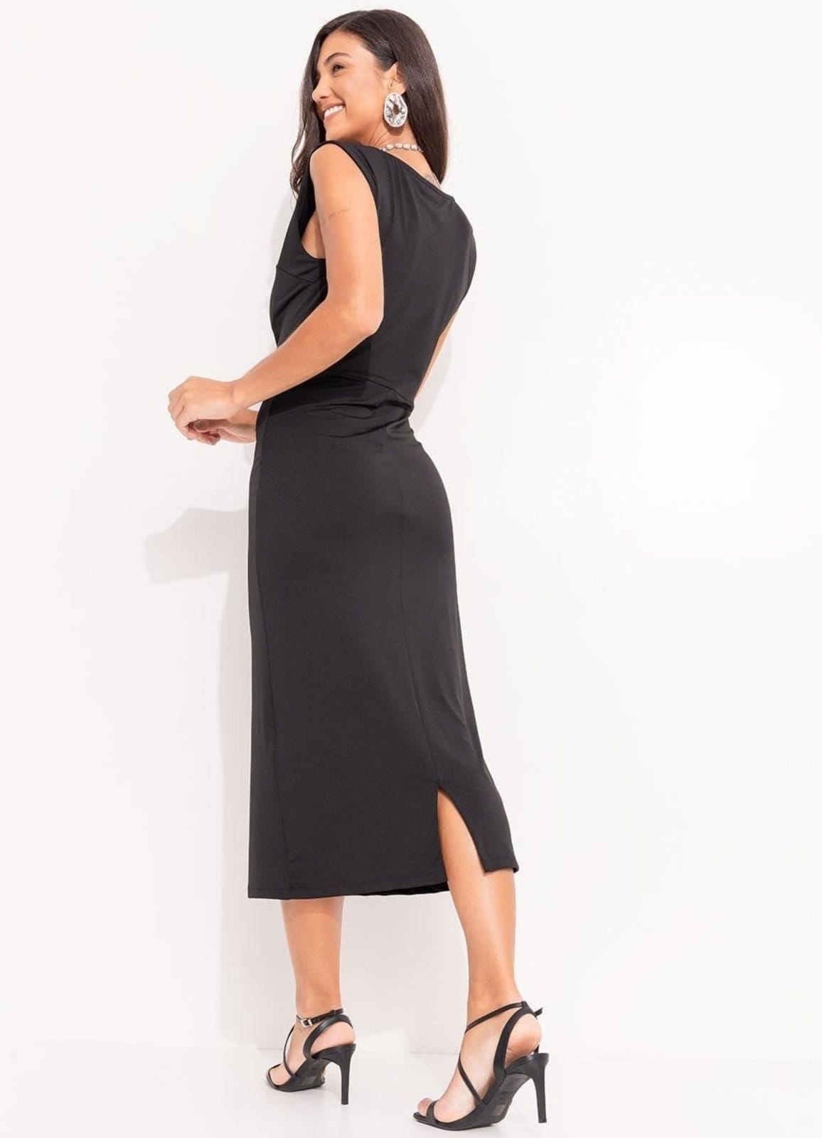 Vista 2 Vestido Malha Crepe Quintess preto