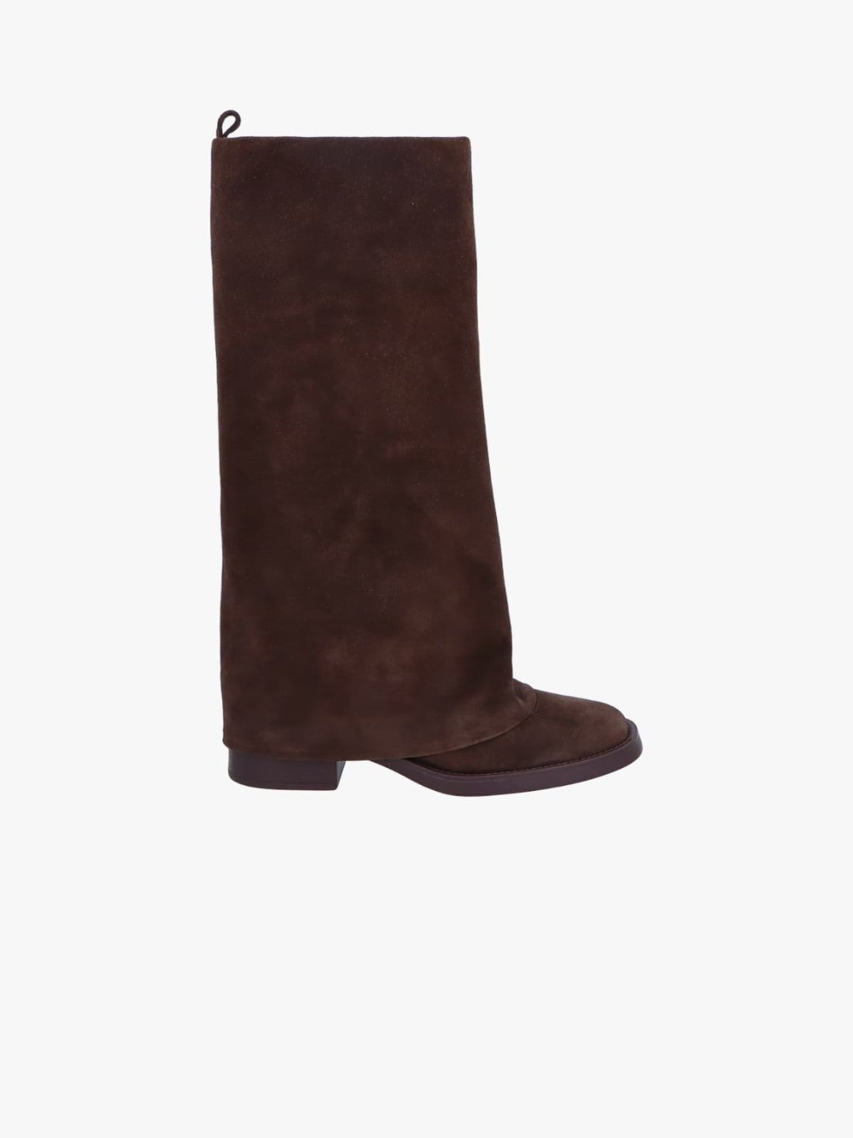 Bota Cano Alto Em Camurça Café