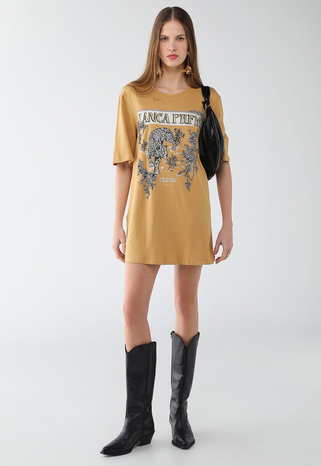 Vista 2 Vestido Feminino Lança Perfume T-Dress Estampado Mostarda Lança Perfume amarelo