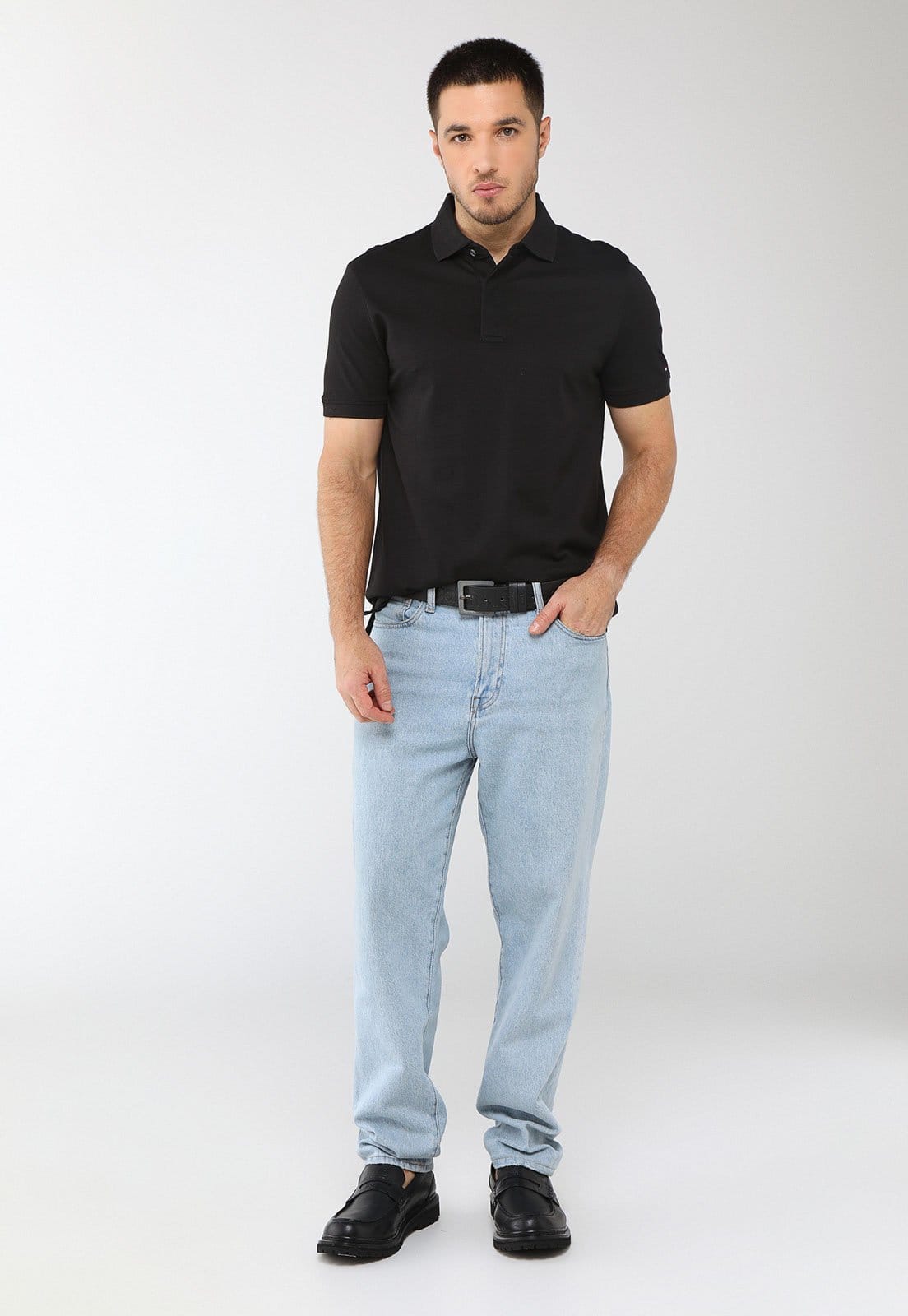 Vista 2 Camisa Polo Masculina Tommy Hilfiger Hidden Placket R Preta Tommy Hilfiger preto