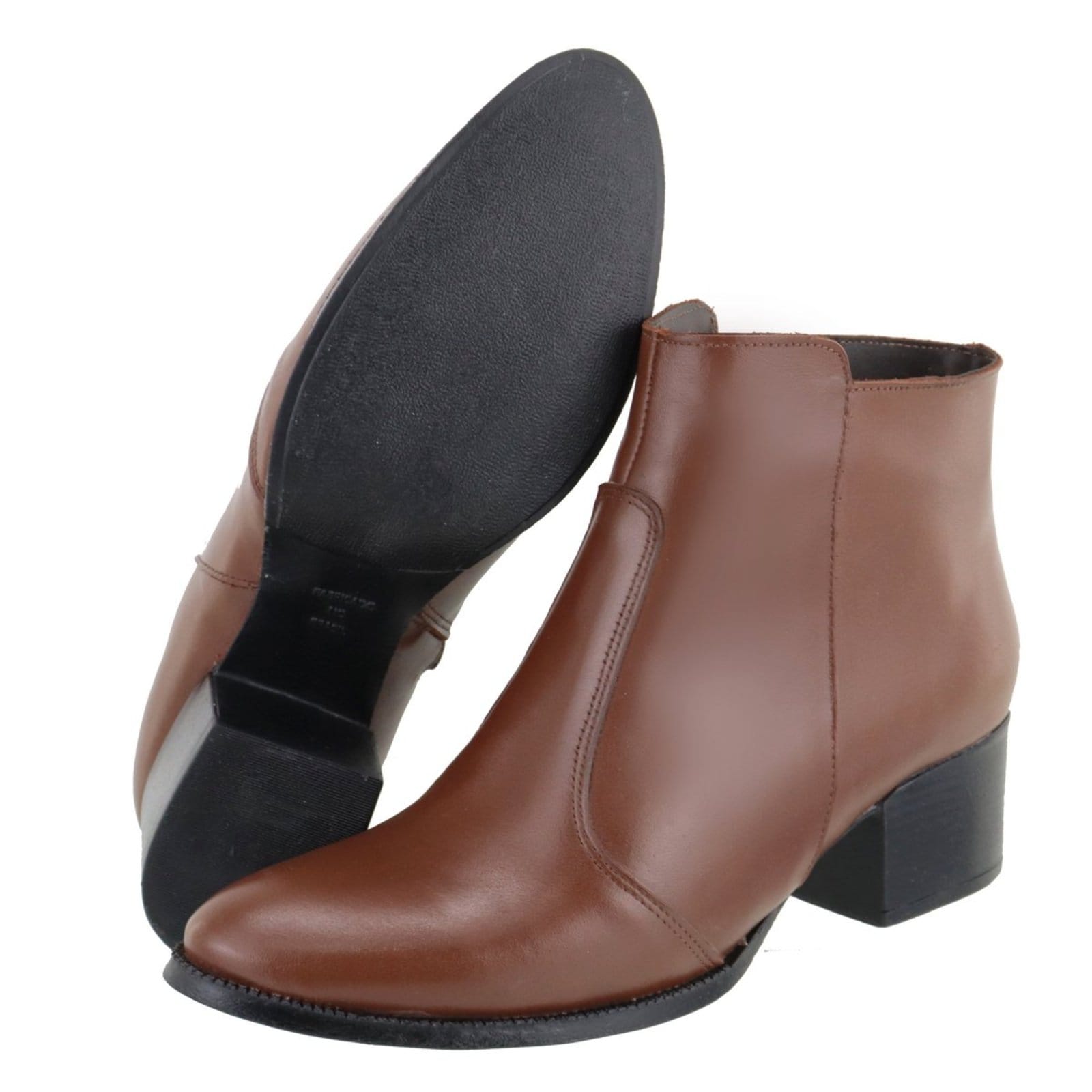 Vista 2 Bota em Couro Feminina Salto Cano Baixo Bico Fino Conhaque TELLINI STORE caramelo