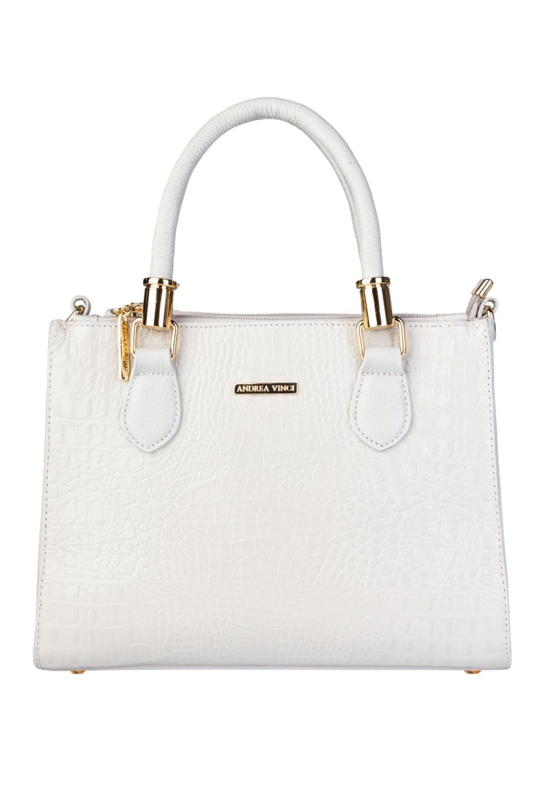 Bolsa Andrea Vinci Grande De Couro Croco Estruturada Emilia - Marfim