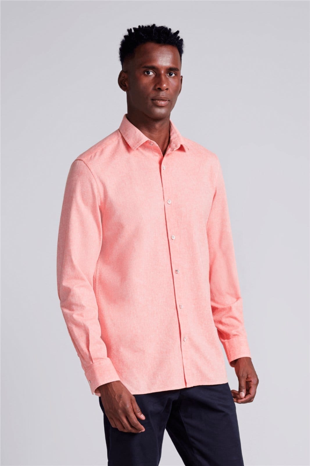 HIGHSTIL Camisa Lisa Slim Fit - Rosa Salmão