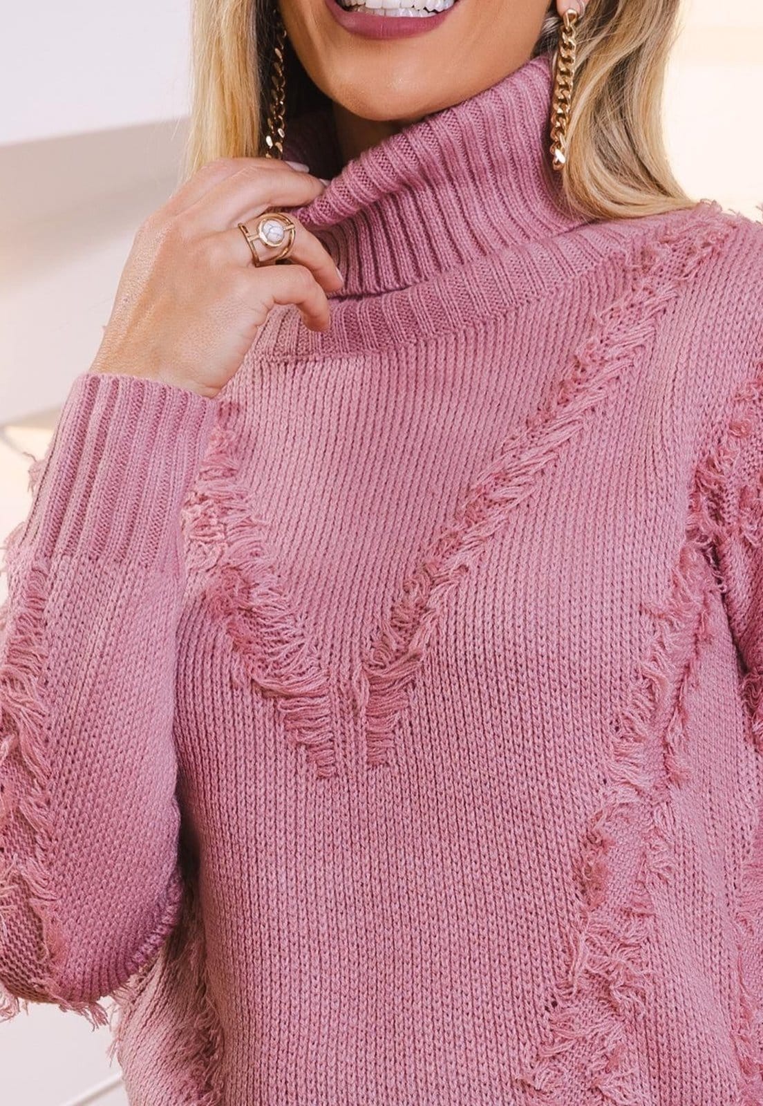 Suéter Em Tricô Destroyed Com Gola Alta - 2