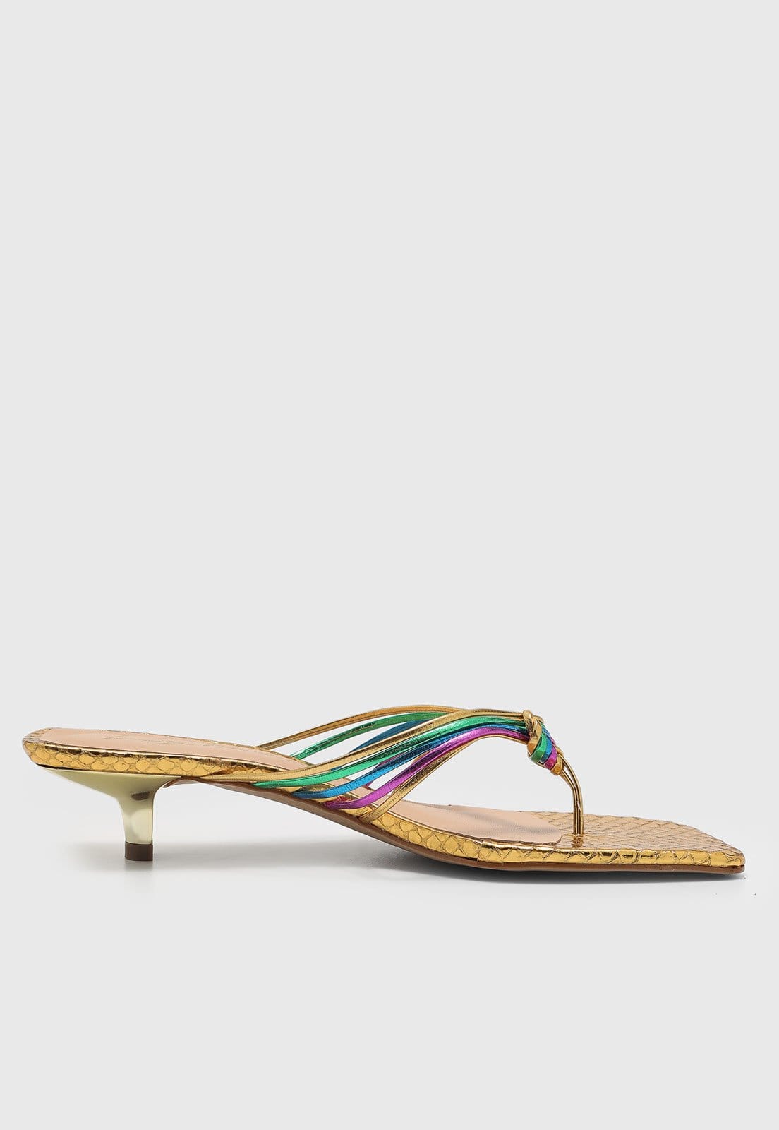 Vista 2 Sandália Feminina Luiza Barcelos Tiras Metalizadas Salto Baixo Dourada Luiza Barcelos dourado