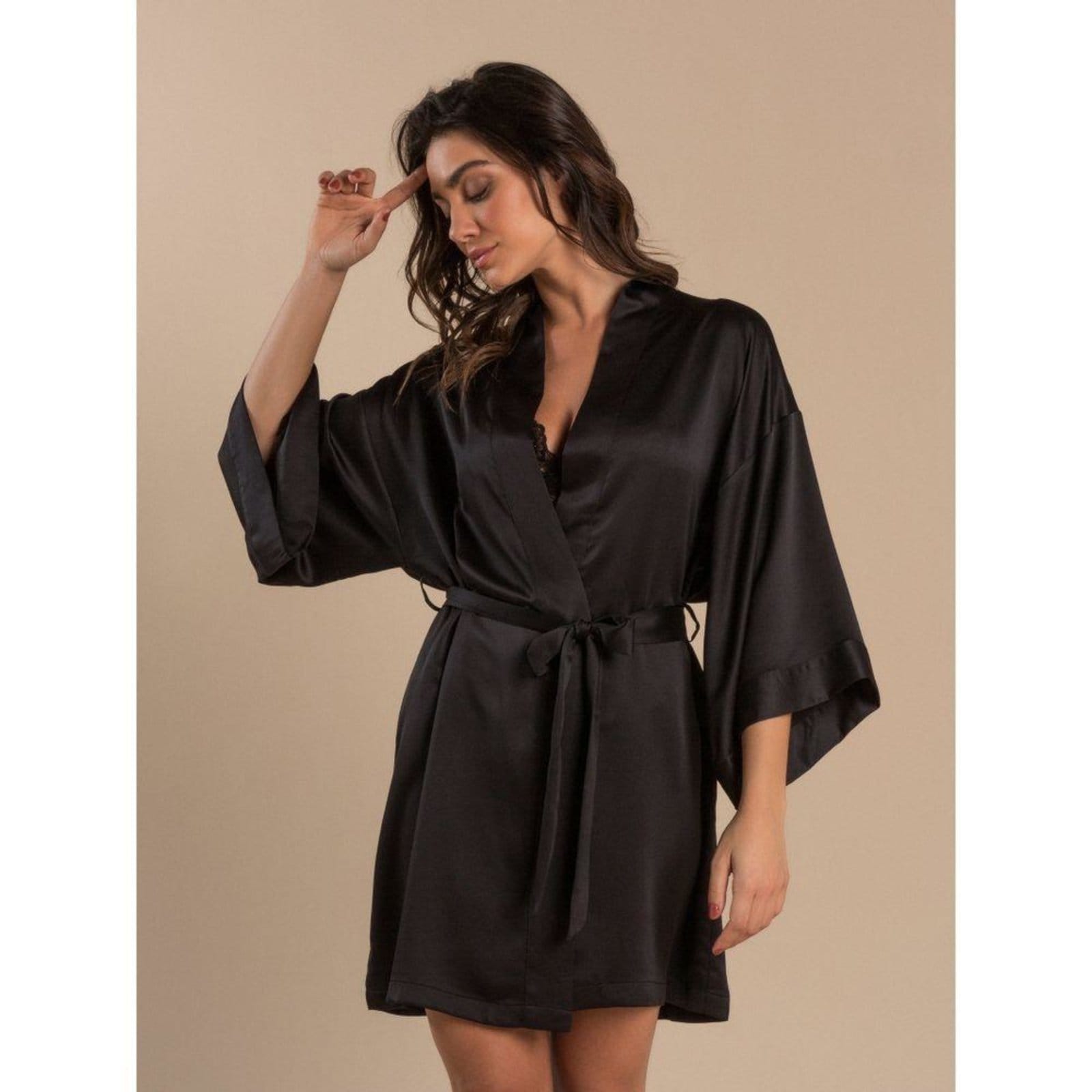 Robe Curto Manga Longa Cetim Bella Luna