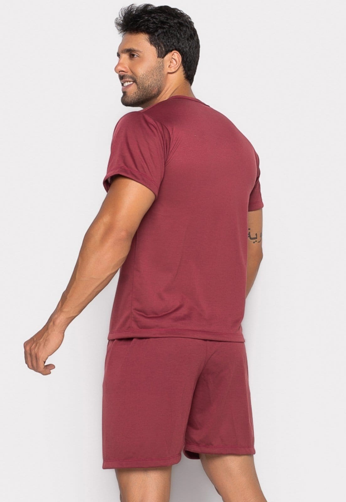 Pijama Bravaa Store Masculino Adulto Curto Verão Manga Curta E Short 008 Vinho - 2