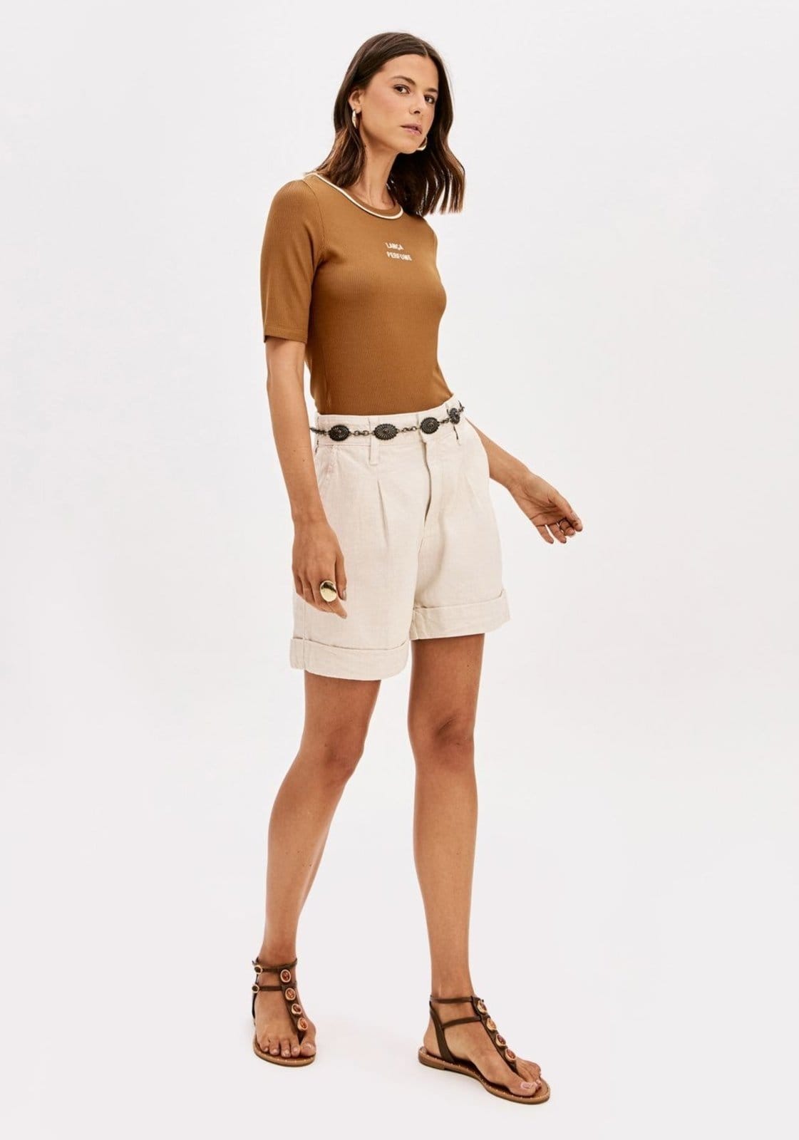 Short Sarja Com Linho Cintura Super Alta