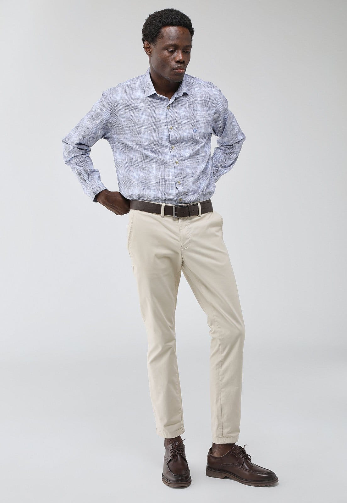 Vista 2 Camisa Masculina Dudalina Xadrez Claro e Branco Dudalina azul