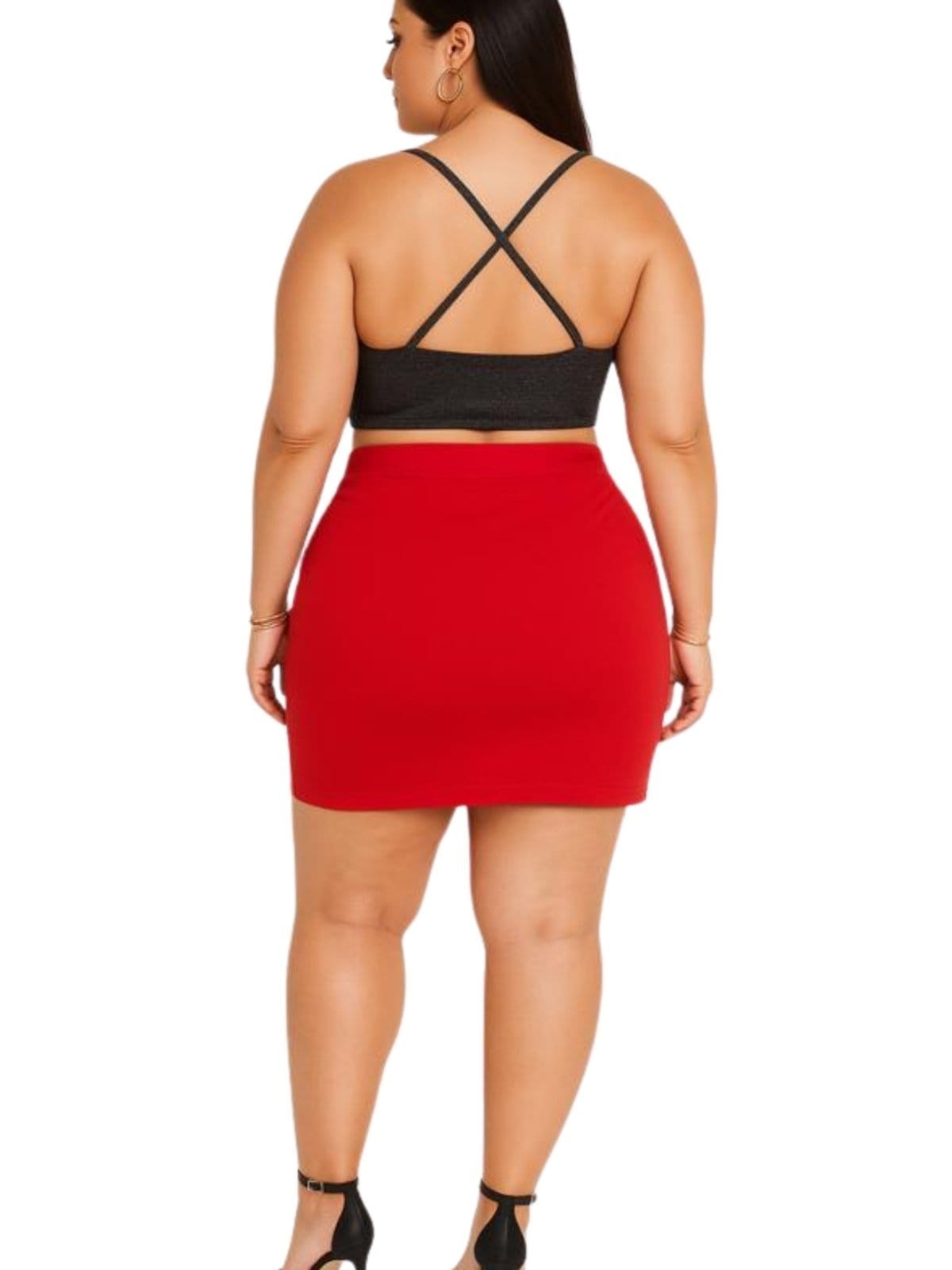 Vista 2 Saia Shorts Summer Body Bengaline Plus Size - Argola no Cinto & Bolsos Summer Body vermelho