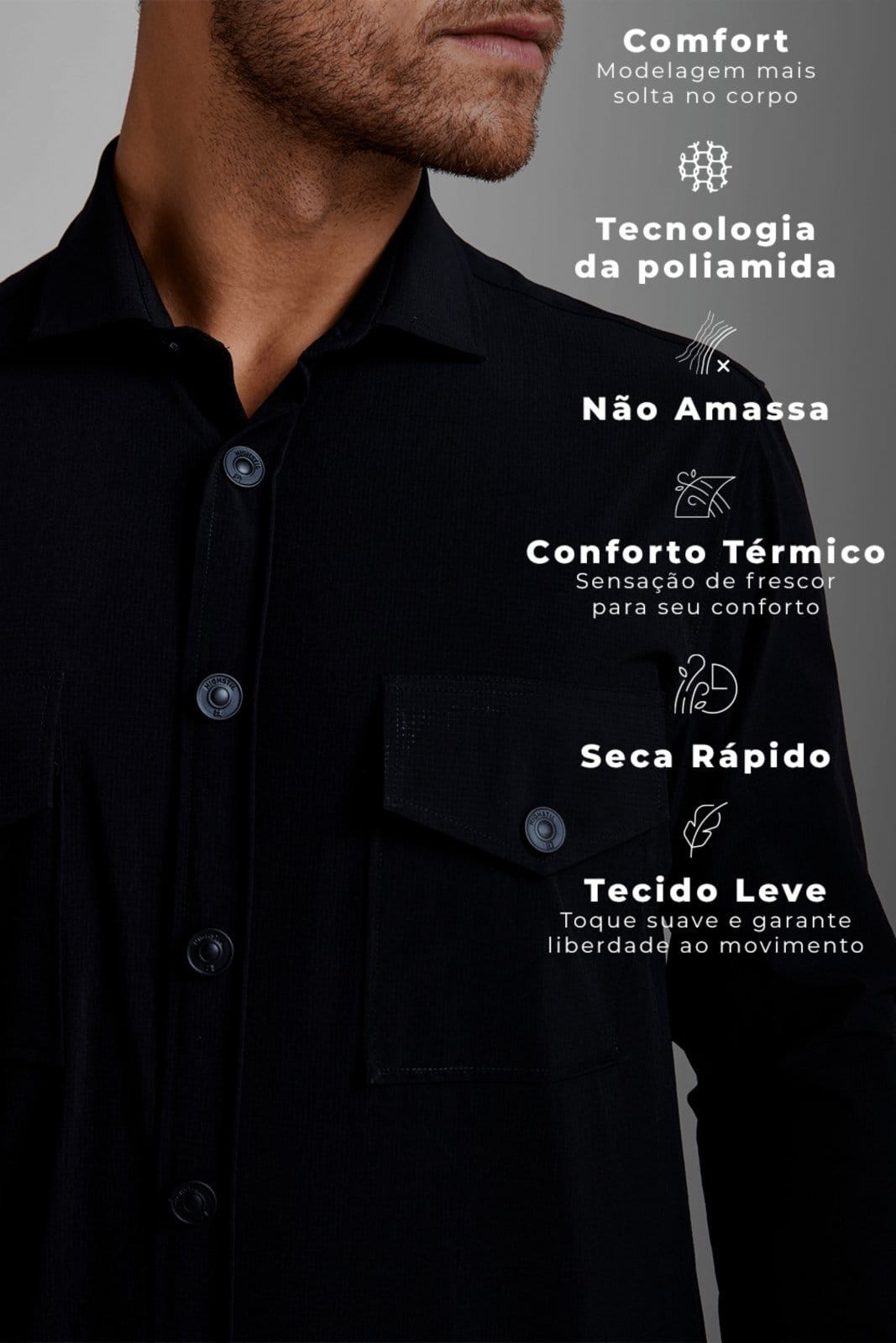 HIGHSTIL Camisa com Bolso Lisa Tecnocomfy Comfort - 2