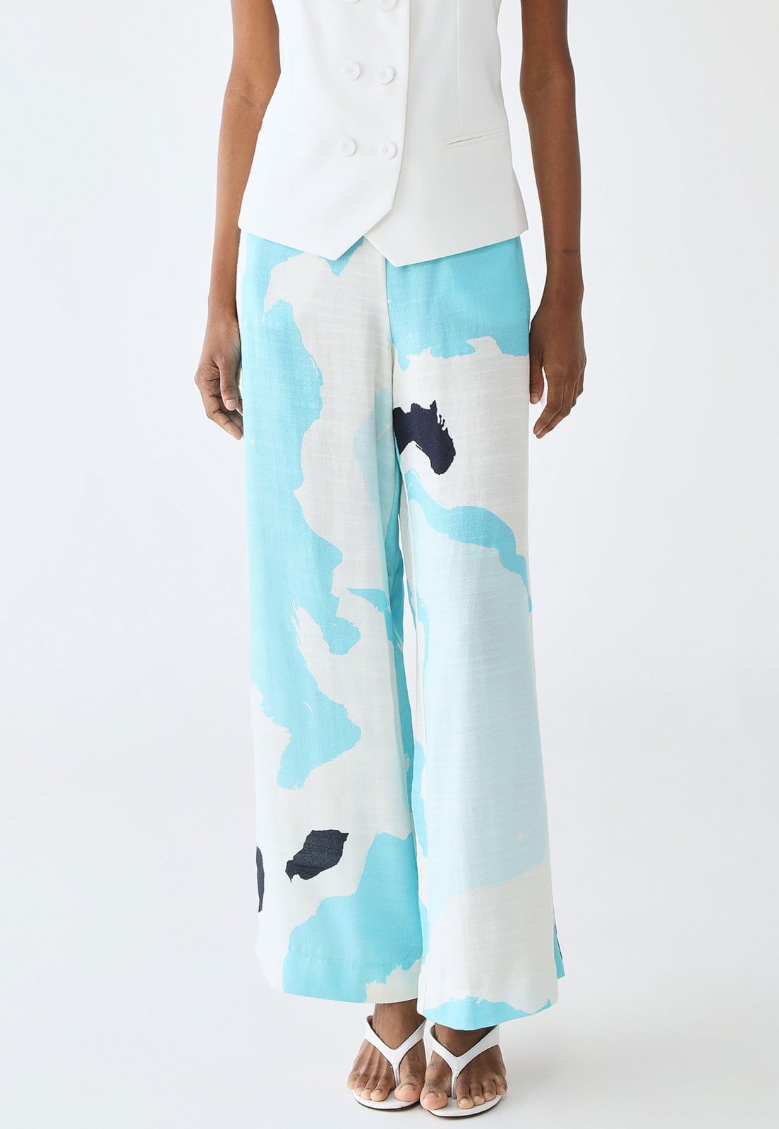 Calça Lança Perfume Wide Leg Estampada Branca