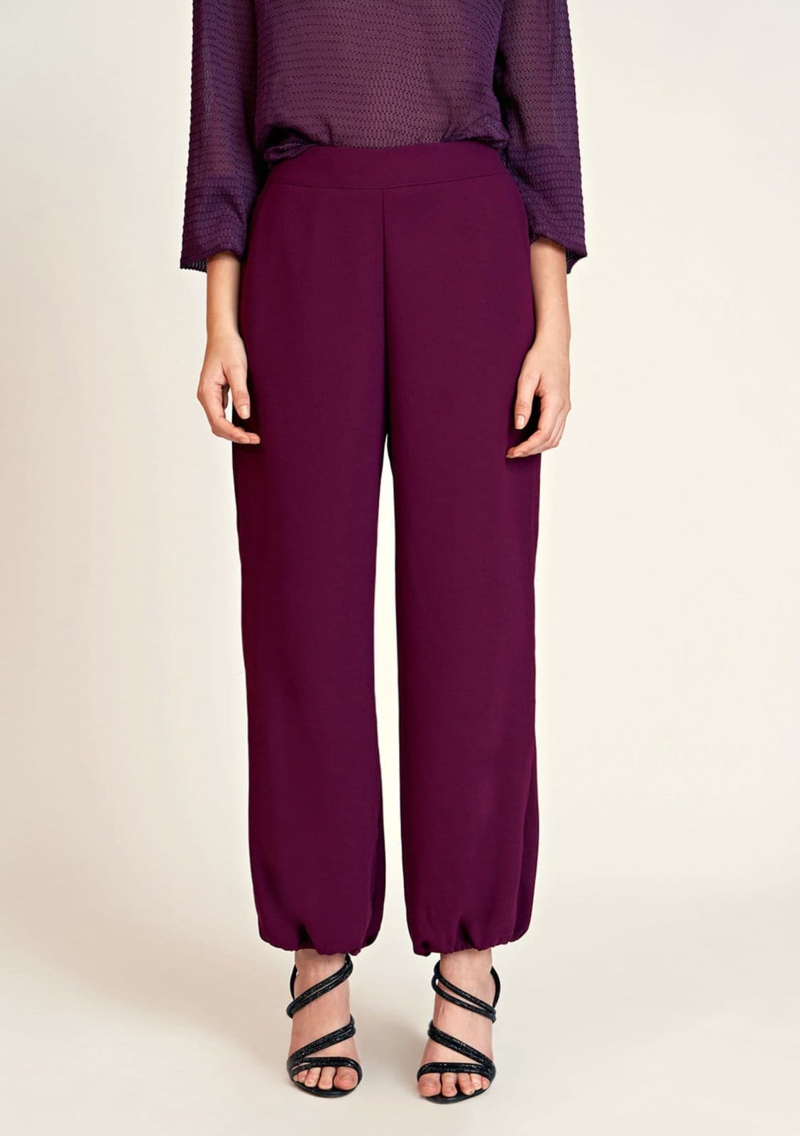 Vista 2 Calca Zinco Jogger Cós Alto Com Elástico Zinco bordô