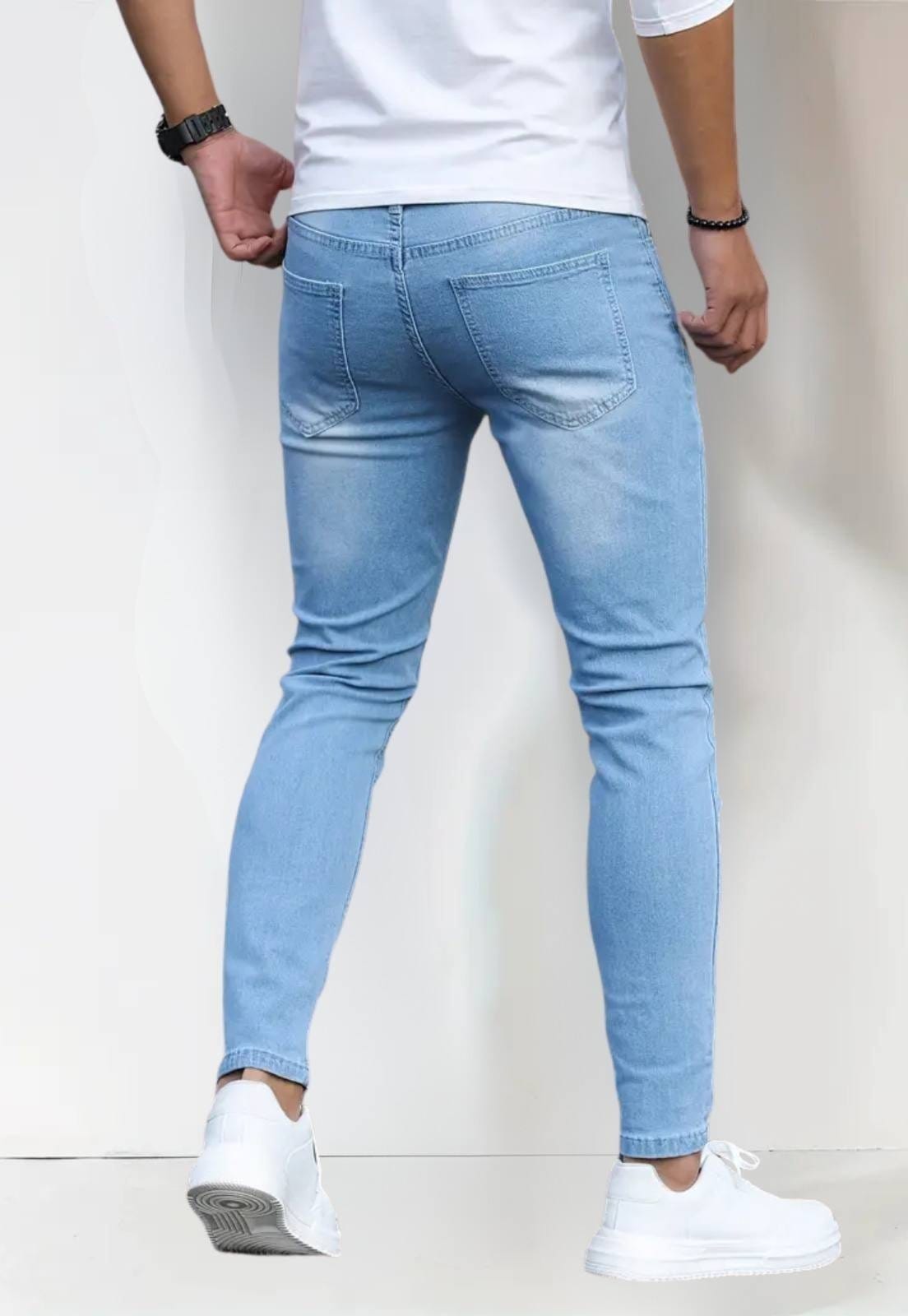 Vista 2 Calça Clara Masculina SK Com Elastano Confortável Lavagem Delavê TEX JEANS azul/jeans