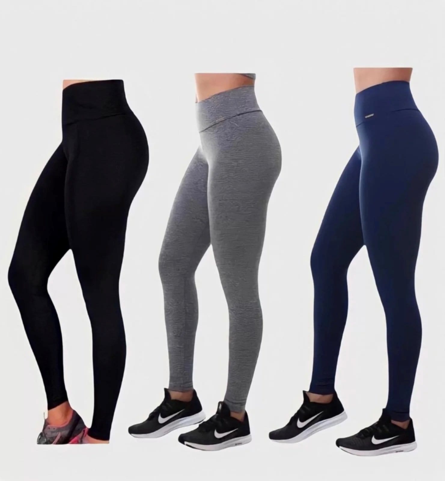 Kit Com 3 Calça Leggings D Bell Outlet Fashion Cós Alto Preto/Cinza/Azul