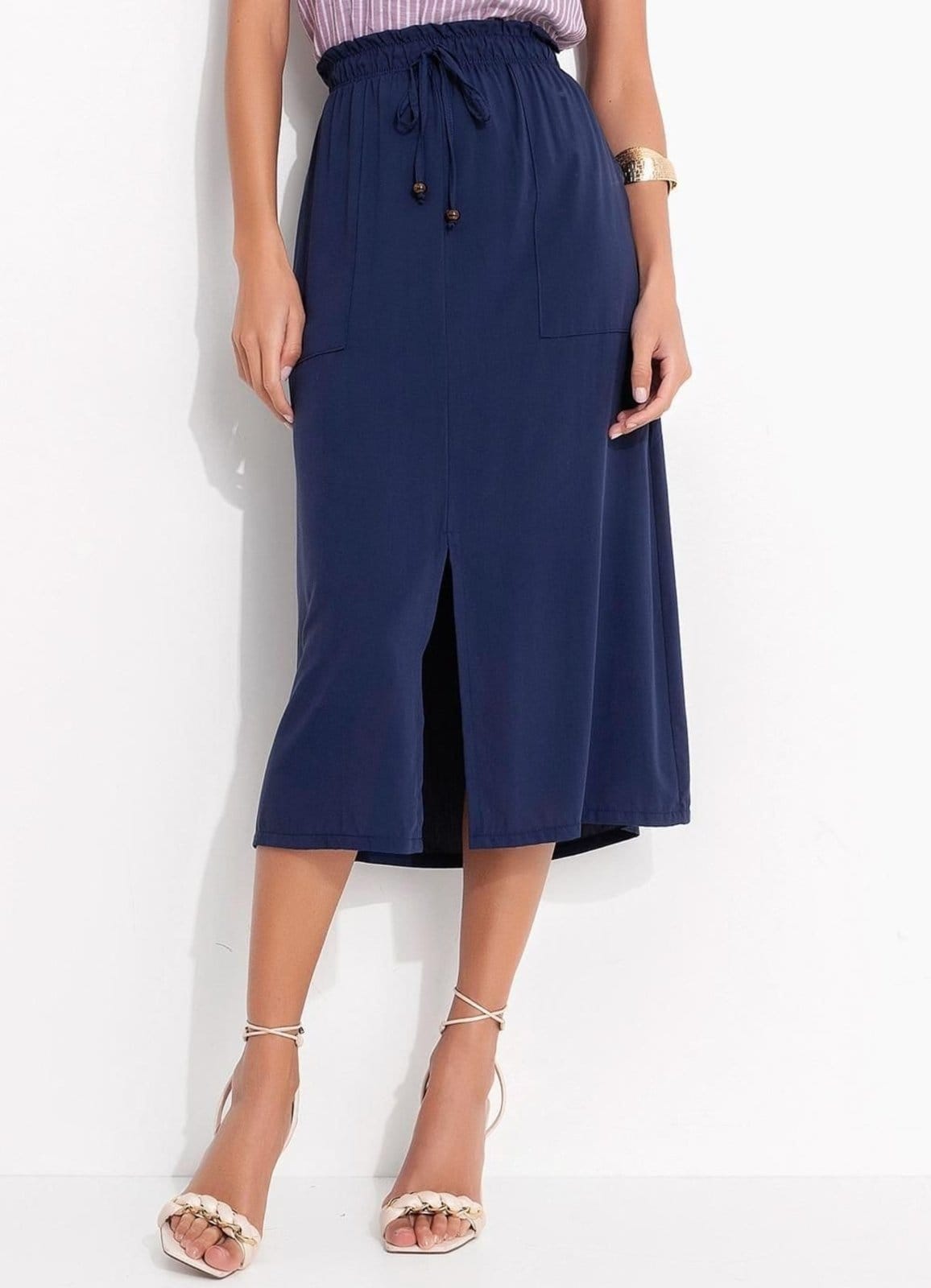 Saia Marinho Em Viscose Plana