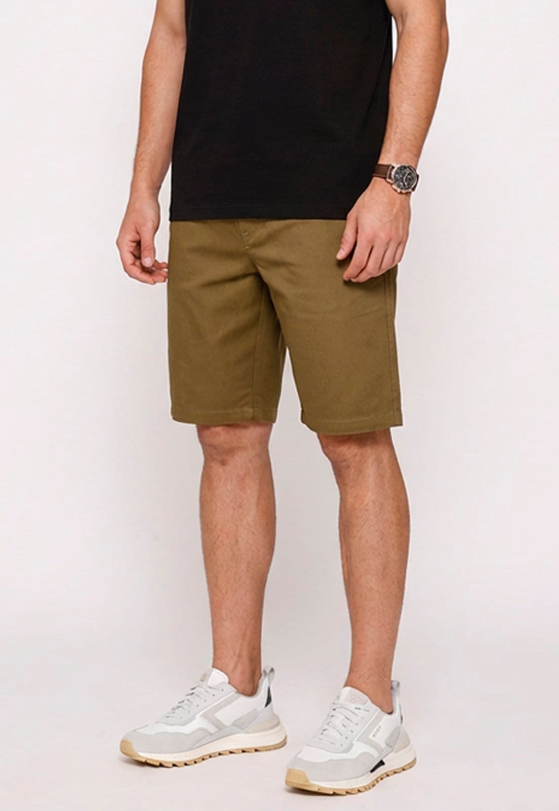 Bermuda Masculina Sarja Cós Elástico Casual Confortável Estilo Urbano Marrom