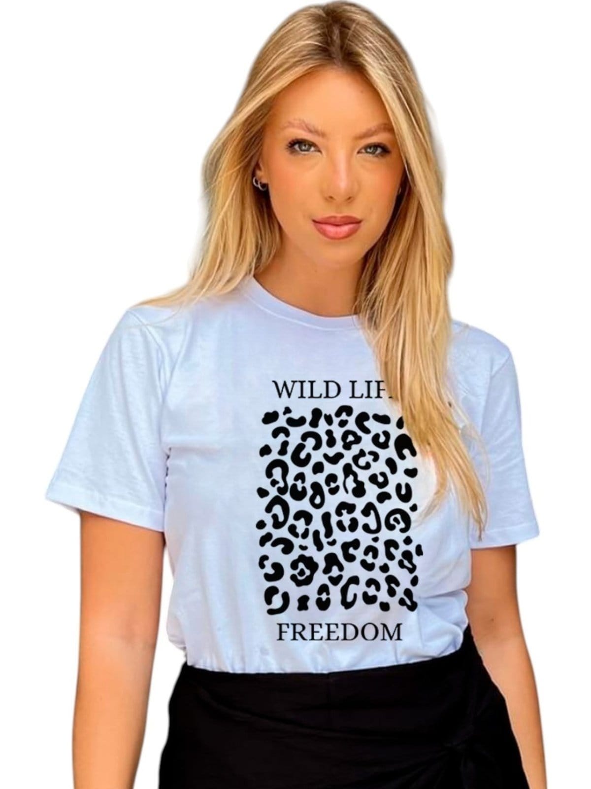 Vista 2 Camiseta Feminina Branca Animal Print Freedom Cianitas branco