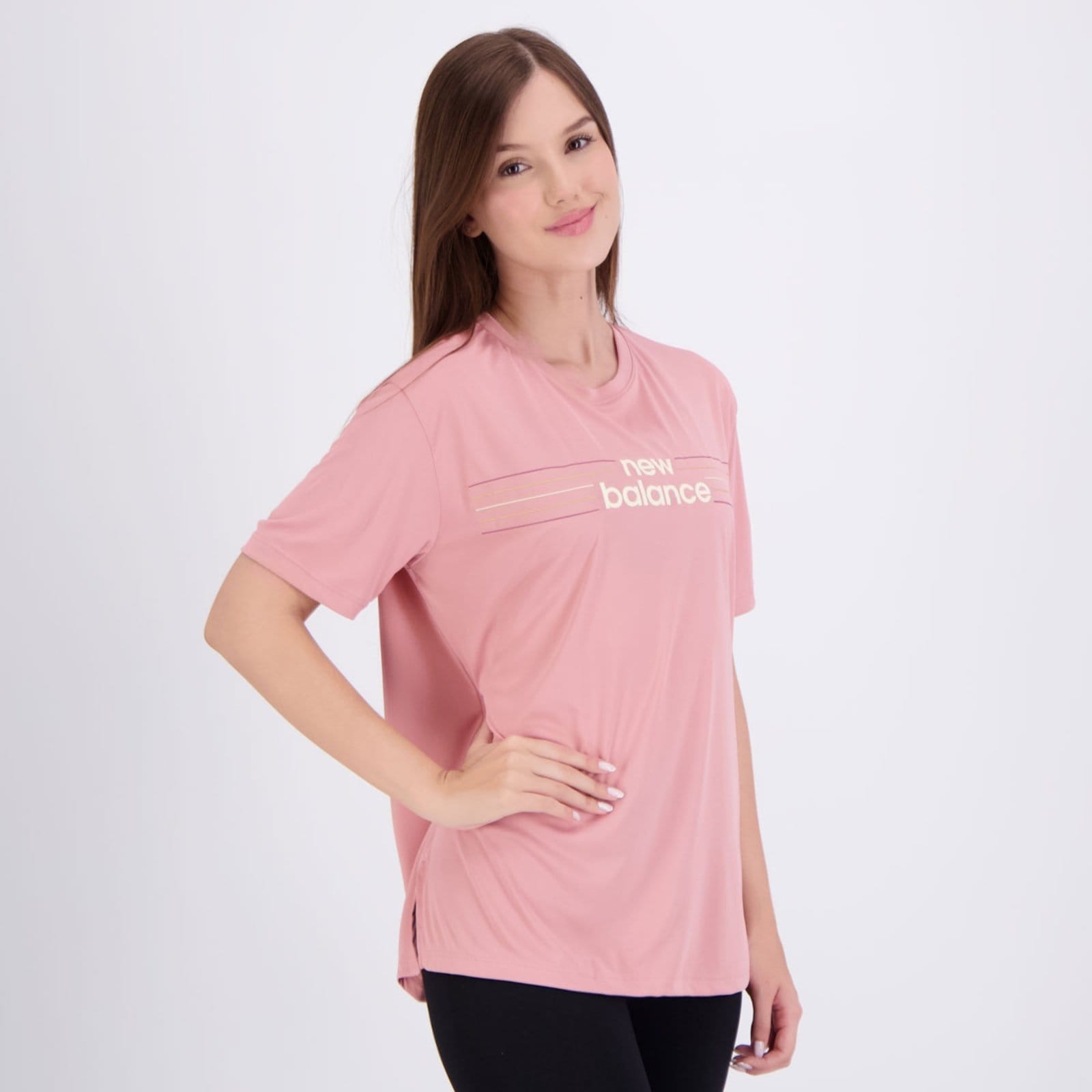 Vista 2 Camisa New Balance Linear Performance Feminina New Balance rosa