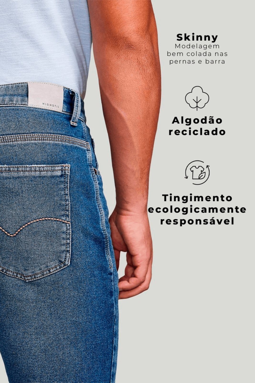 Vista 2 HIGHSTIL Calça Jeans Skinny - Lavagem Média HIGHSTIL azul