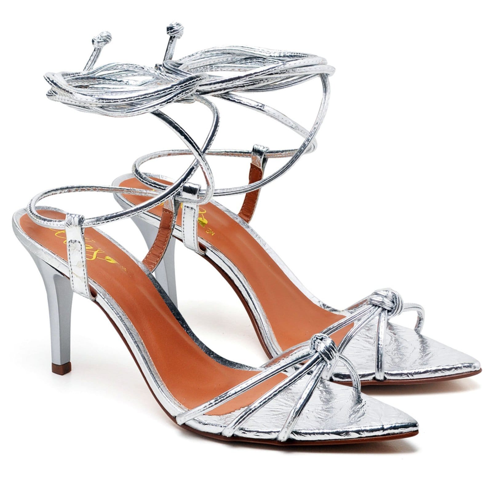 Sandália Salto Alto Bico Folha Alumínio Ella's