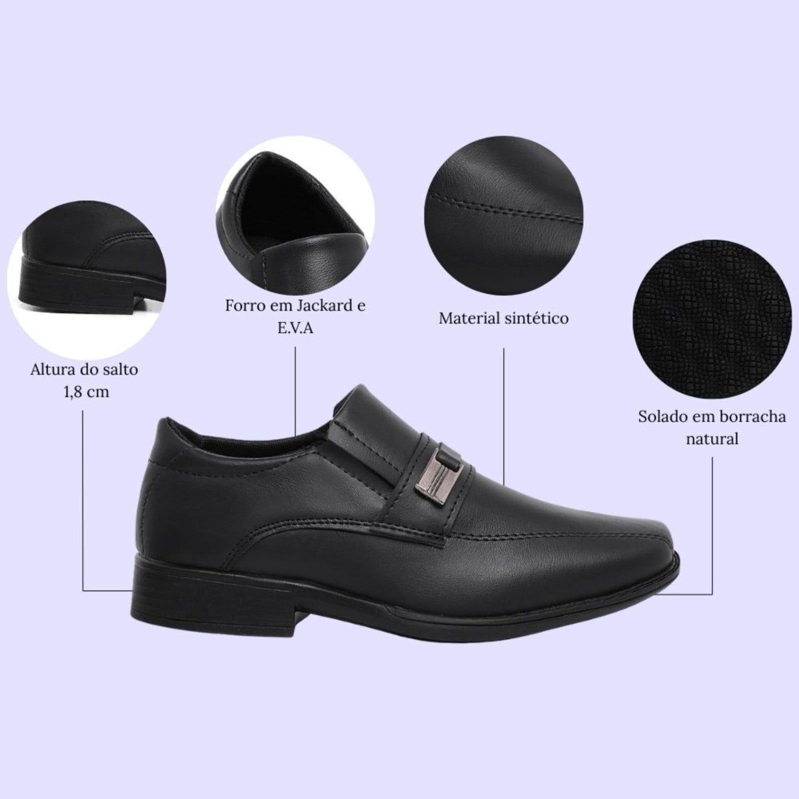 Vista 2 Kit Sapato Social Cinto 445 Casamento Formatura Moderno Menino Clássico Schiareli preto