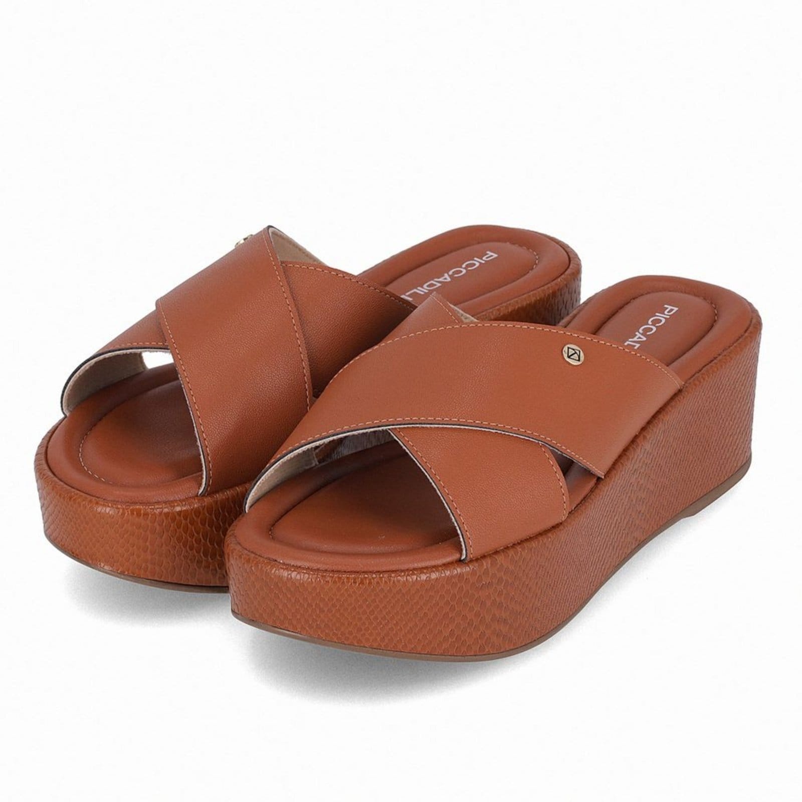 Vista 2 Tamanco Leia Anabela Médio Ocre Piccadilly bege ocre