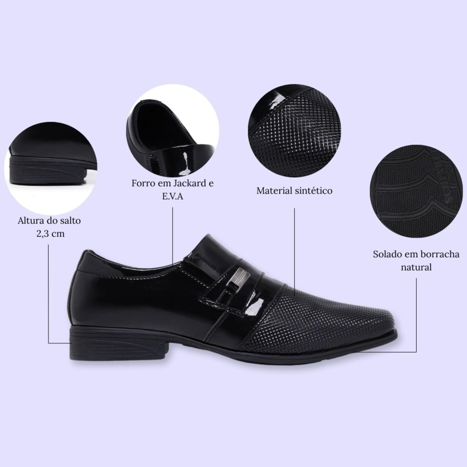 Vista 2 Kit Sapato Social Masculino Com Cinto e Carteira Trabalhar Sair Festa Garçom Schiareli 738 Schiareli preto