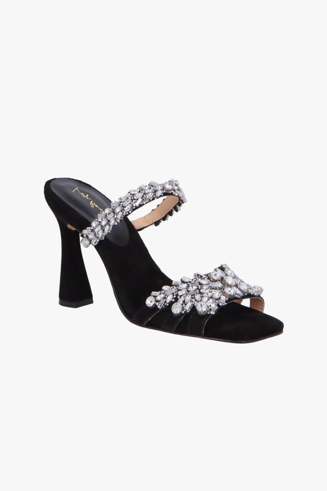 Sandalia Luiza Barcelos Em Camurça Preta Com Pedrarias E Salto Flare