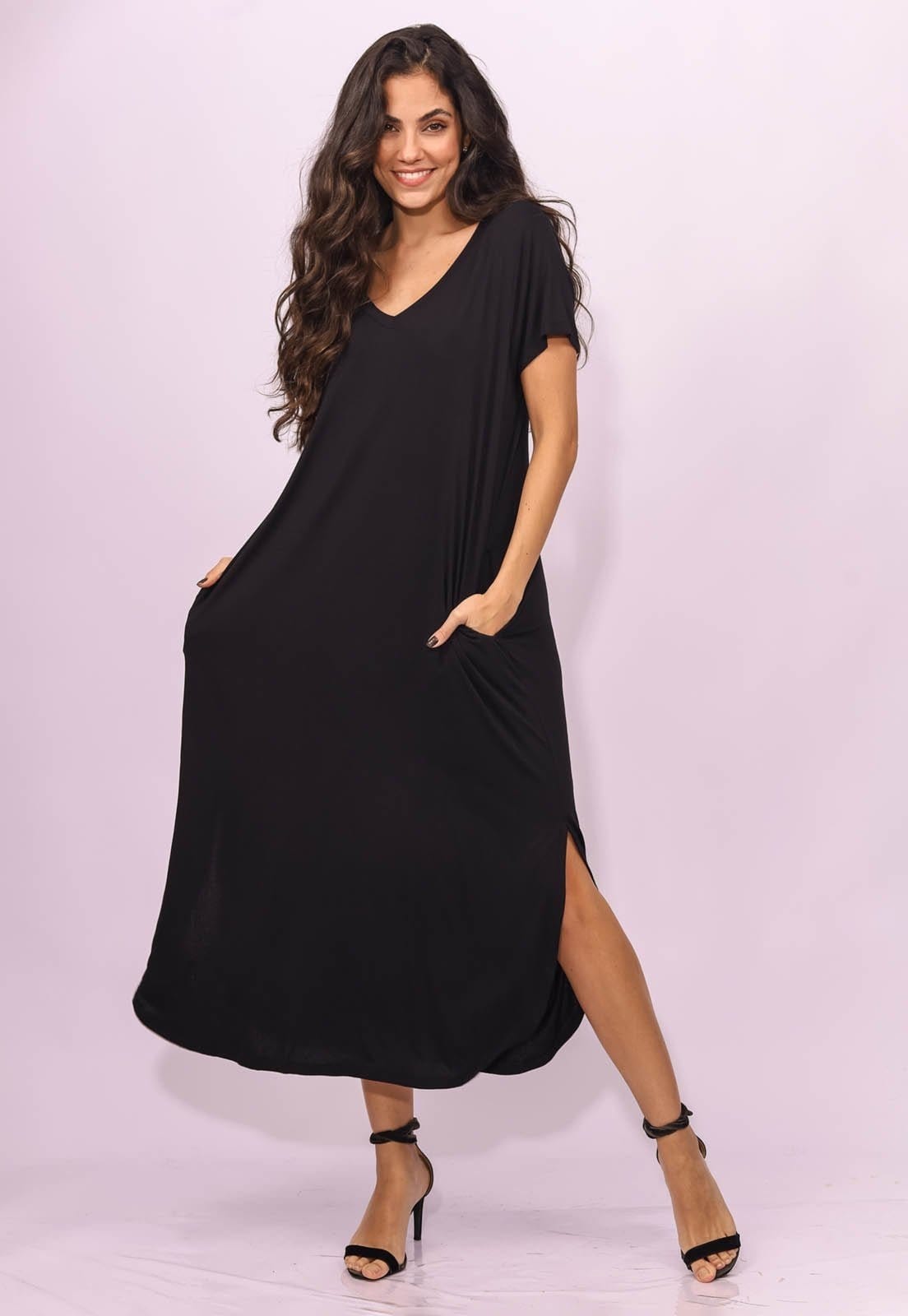 Vestido Midi Amplo Malha com Bolso Amazonia Vital