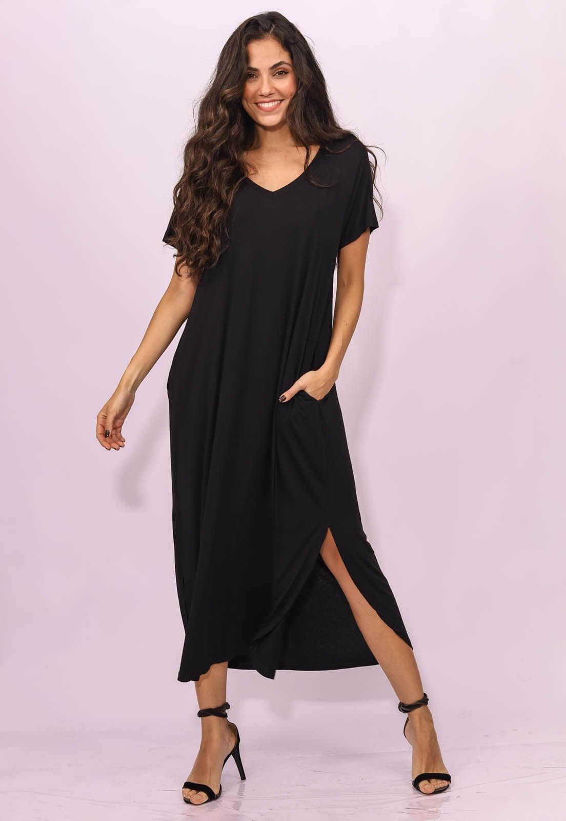 Vista 2 Vestido Midi Amplo Malha com Bolso Amazonia Vital Amazonia Vital preto