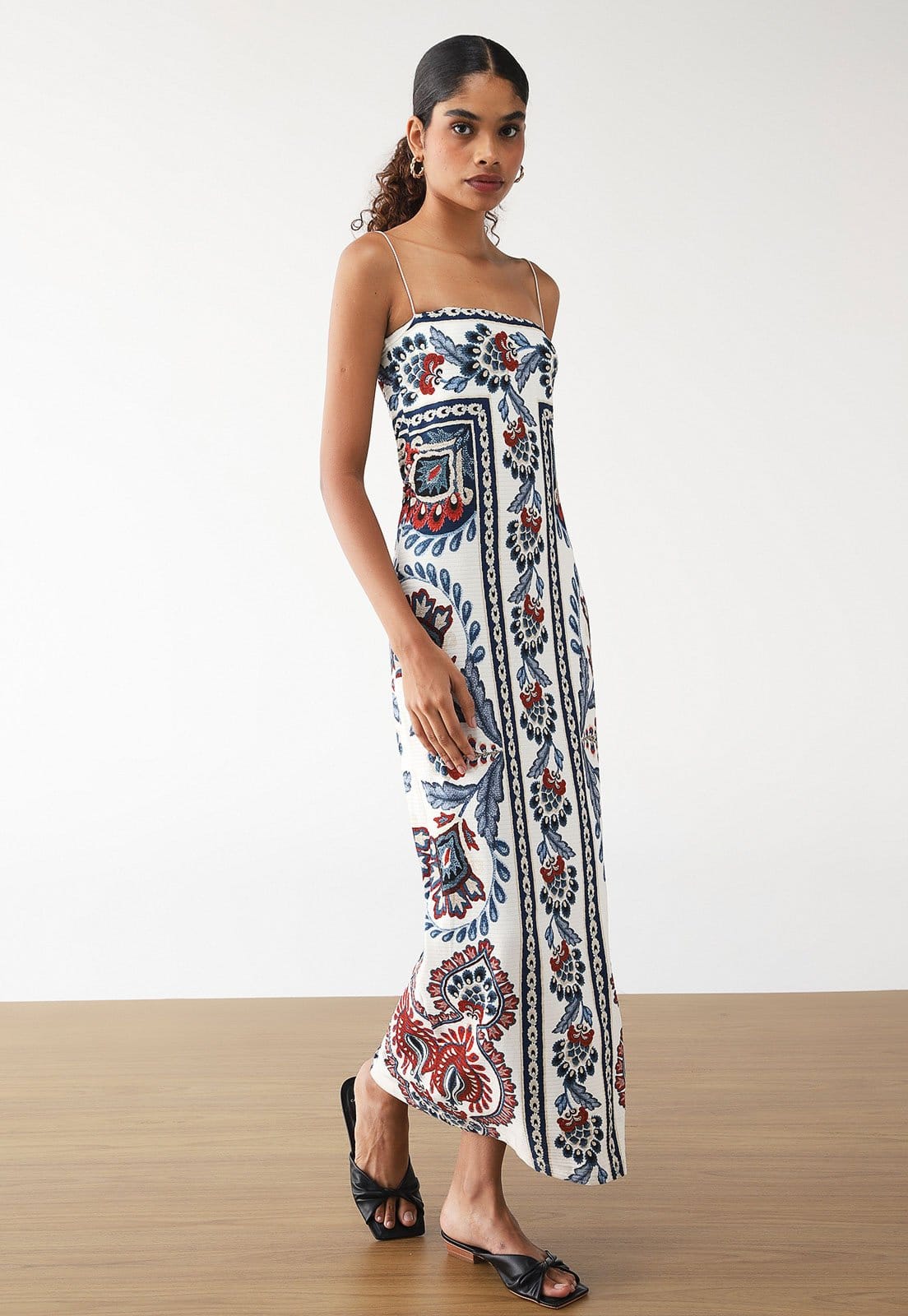 Vestido Canelado FARM Midi lenço Nautico