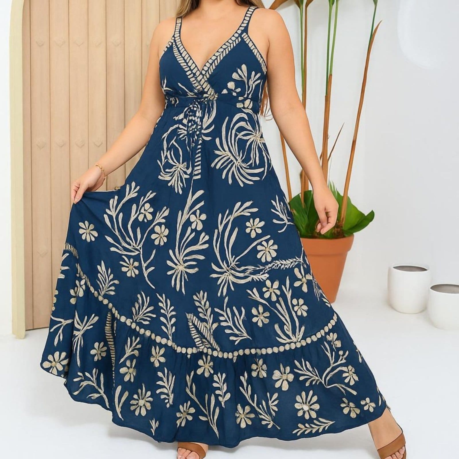 Vestido Feminino FMF Indiano Longo Estampado Luxo