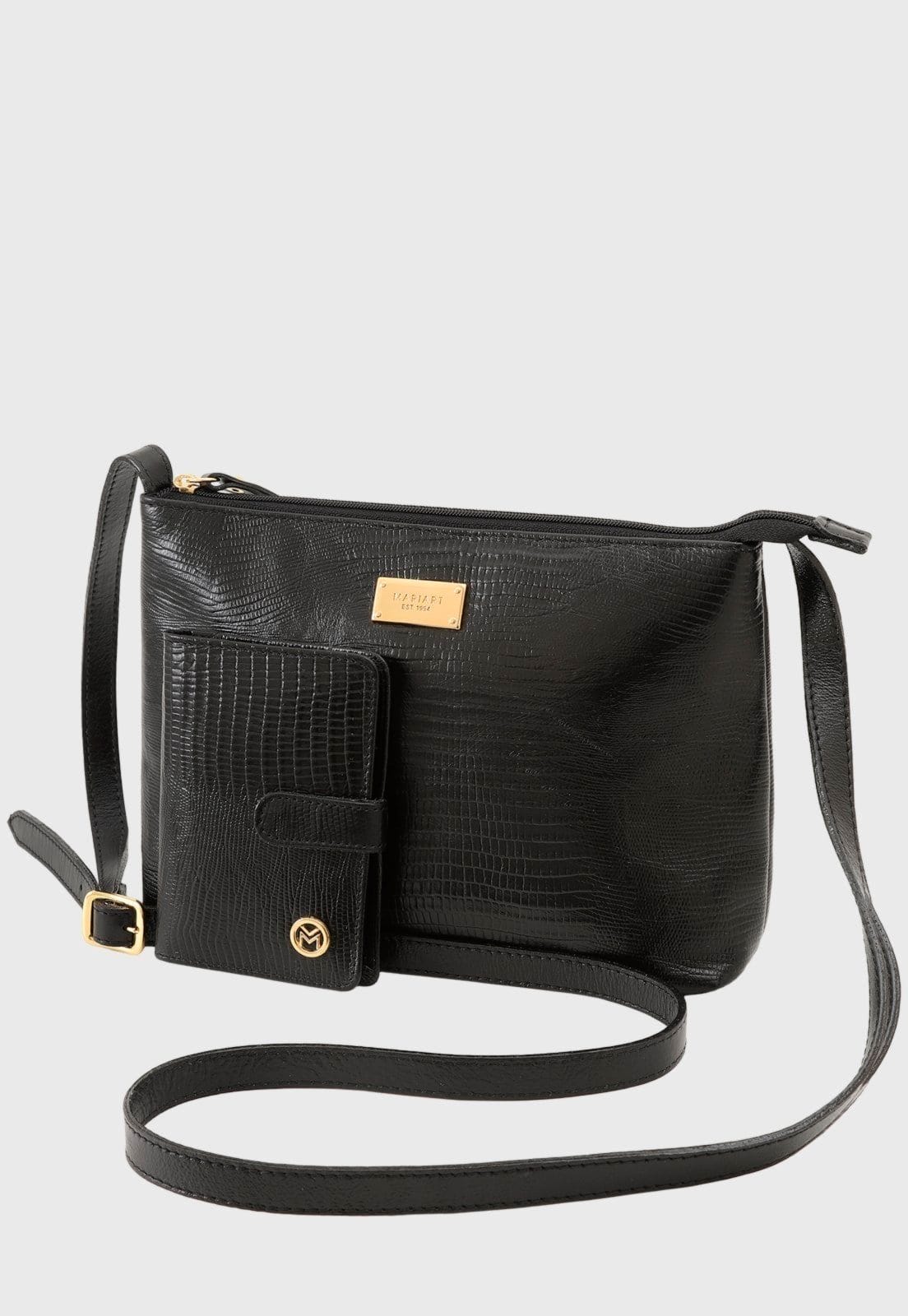 Vista 2 Kit Bolsa e Carteira Couro Mariart 2190MRT + 237MRT Preta Mariart preto