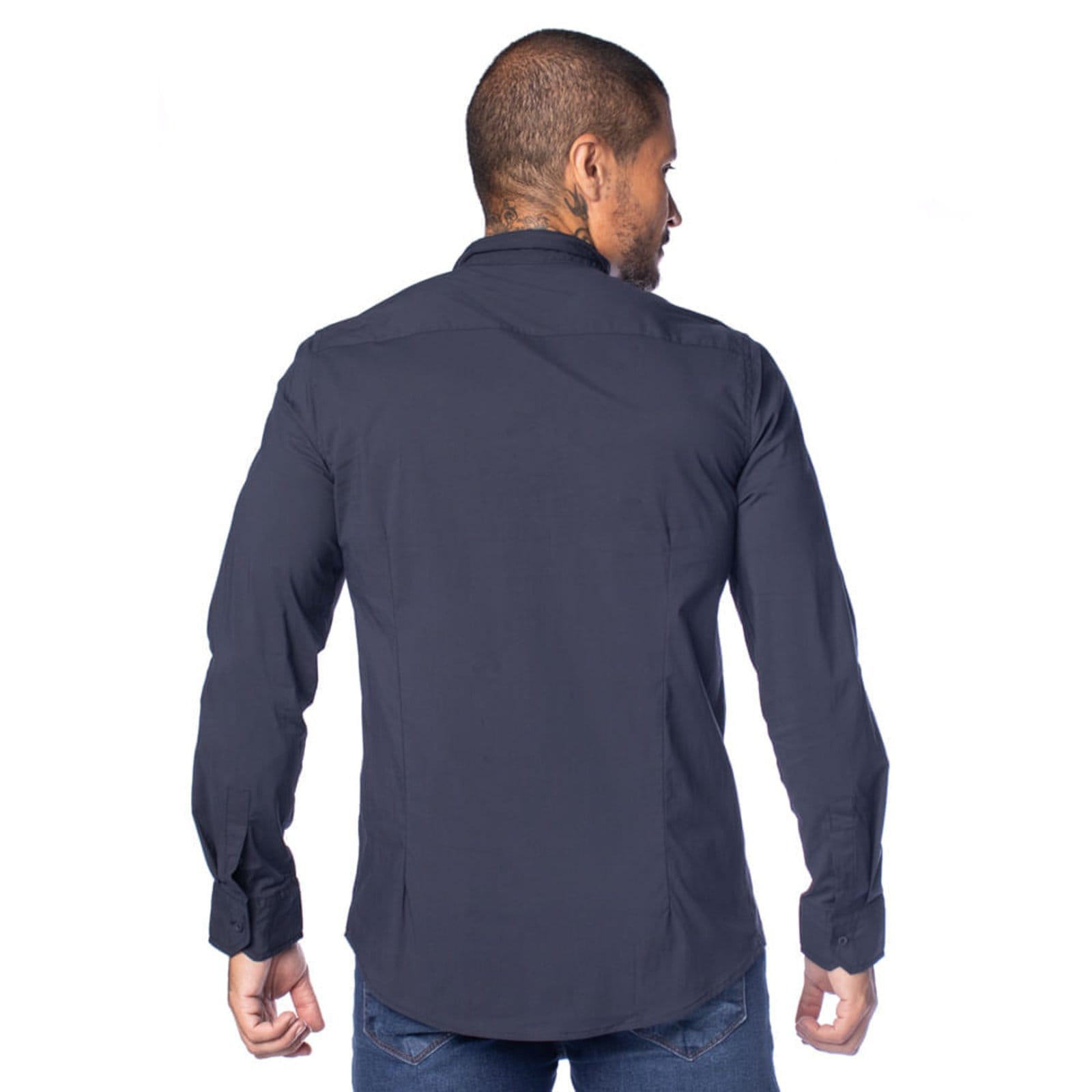Vista 2 Camisa Masculina Dixie Slim Fit Punho Chanfrado Marinho Dixie azul marinho