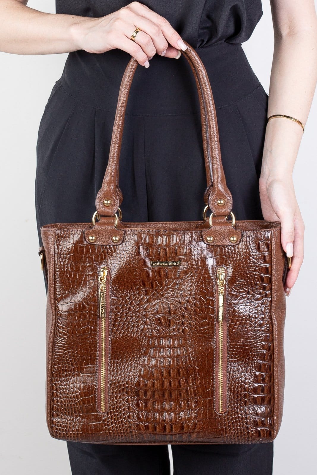 Bolsa de ombro em couro croco Lizandra - Whisky