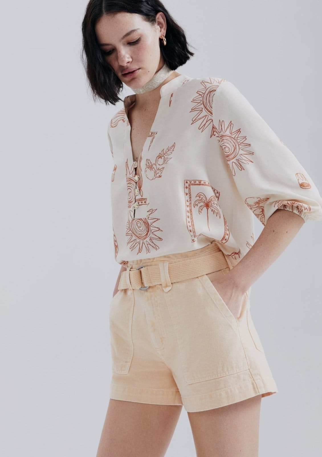 Vista 2 Shorts Feminino Em Sarja Com Cinto Hering laranja