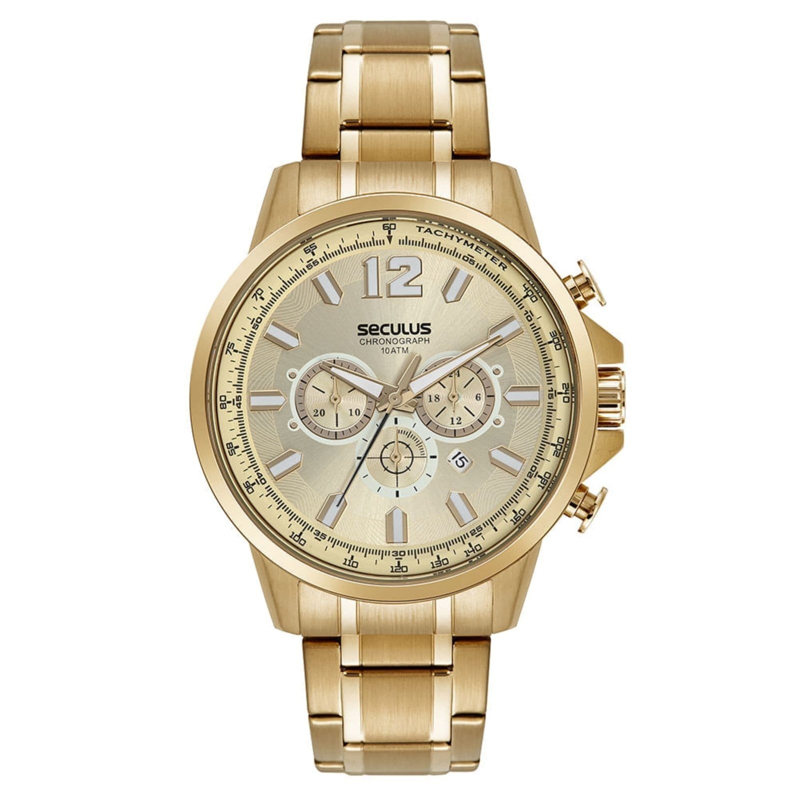 Vista principal Relógio Seculus Masculino Cronógrafo Aço Seculus dourado