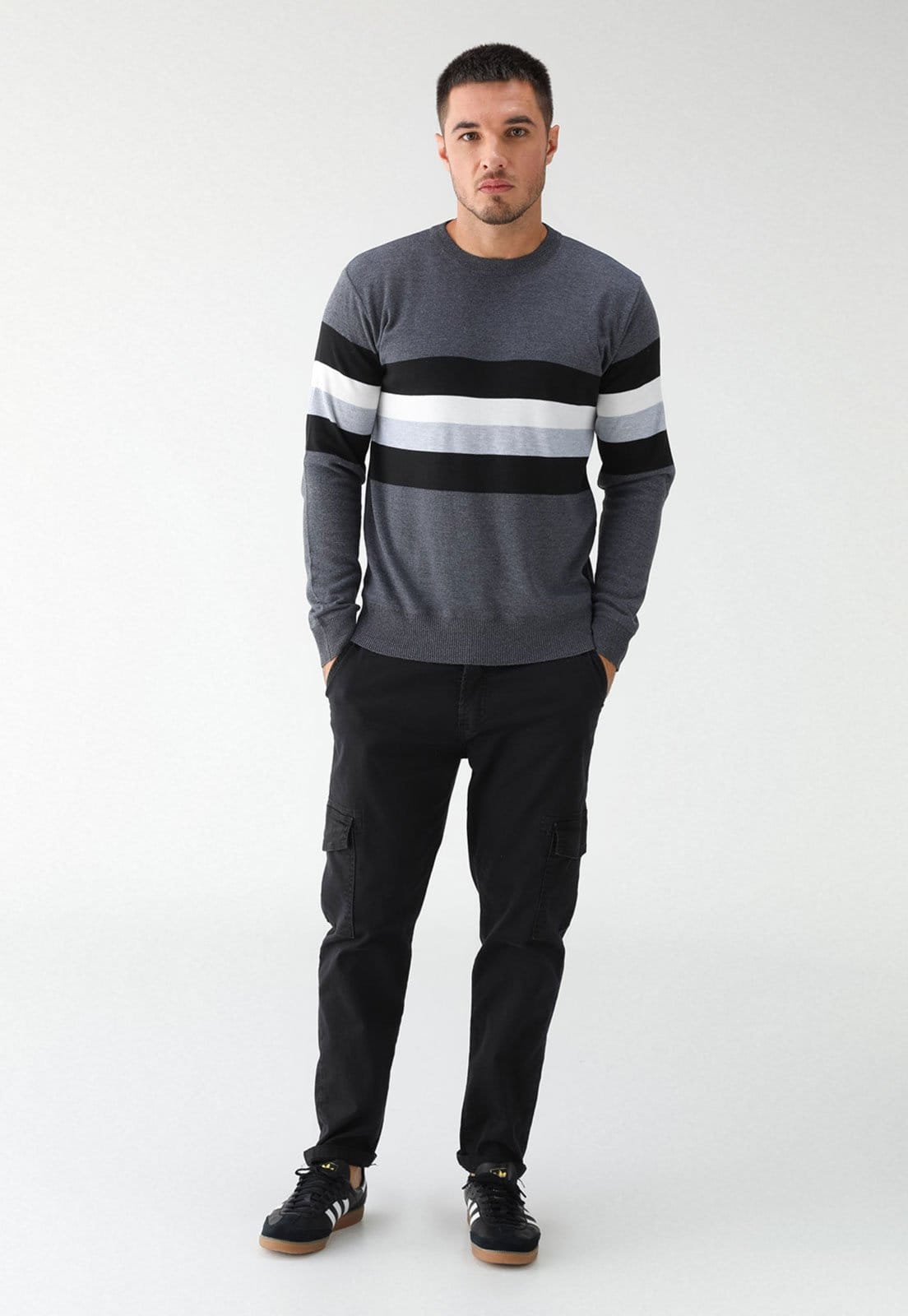 Vista 2 Suéter Tricot Broken Rules Listrado Grafite Broken Rules cinza