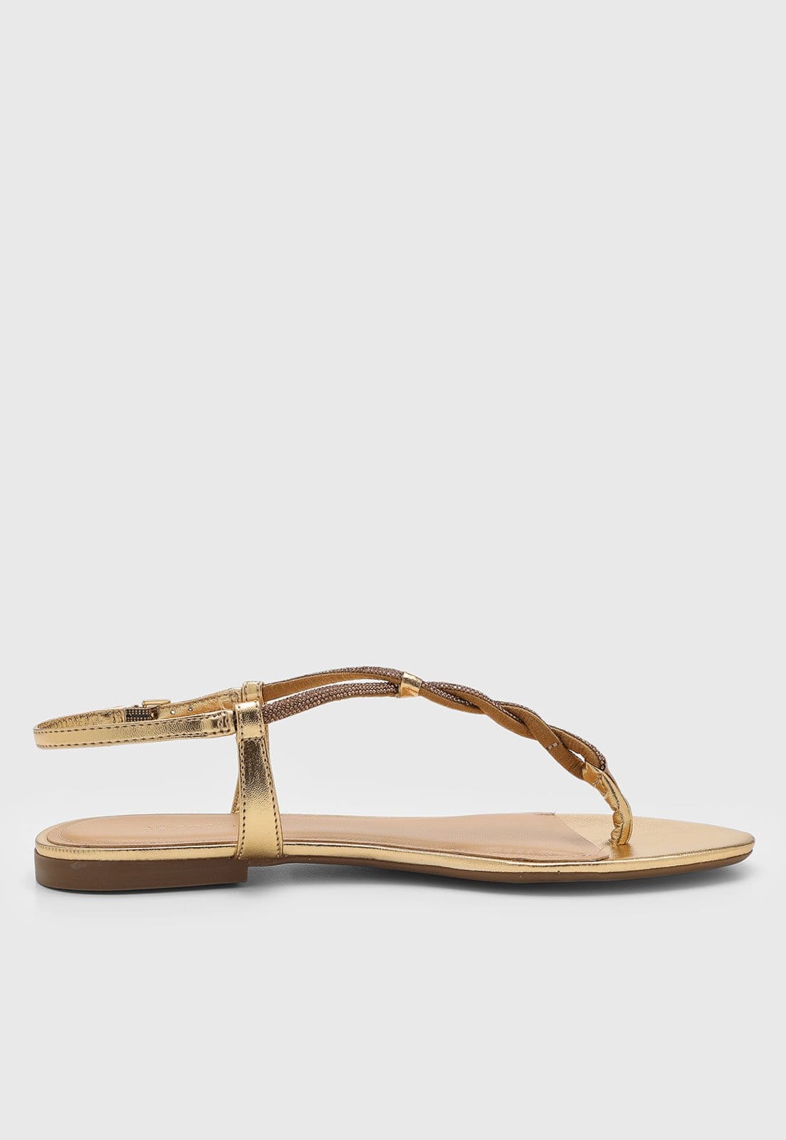 Vista 2 Rasteira Feminina Arezzo Tiras Trançadas Dourada Arezzo dourado