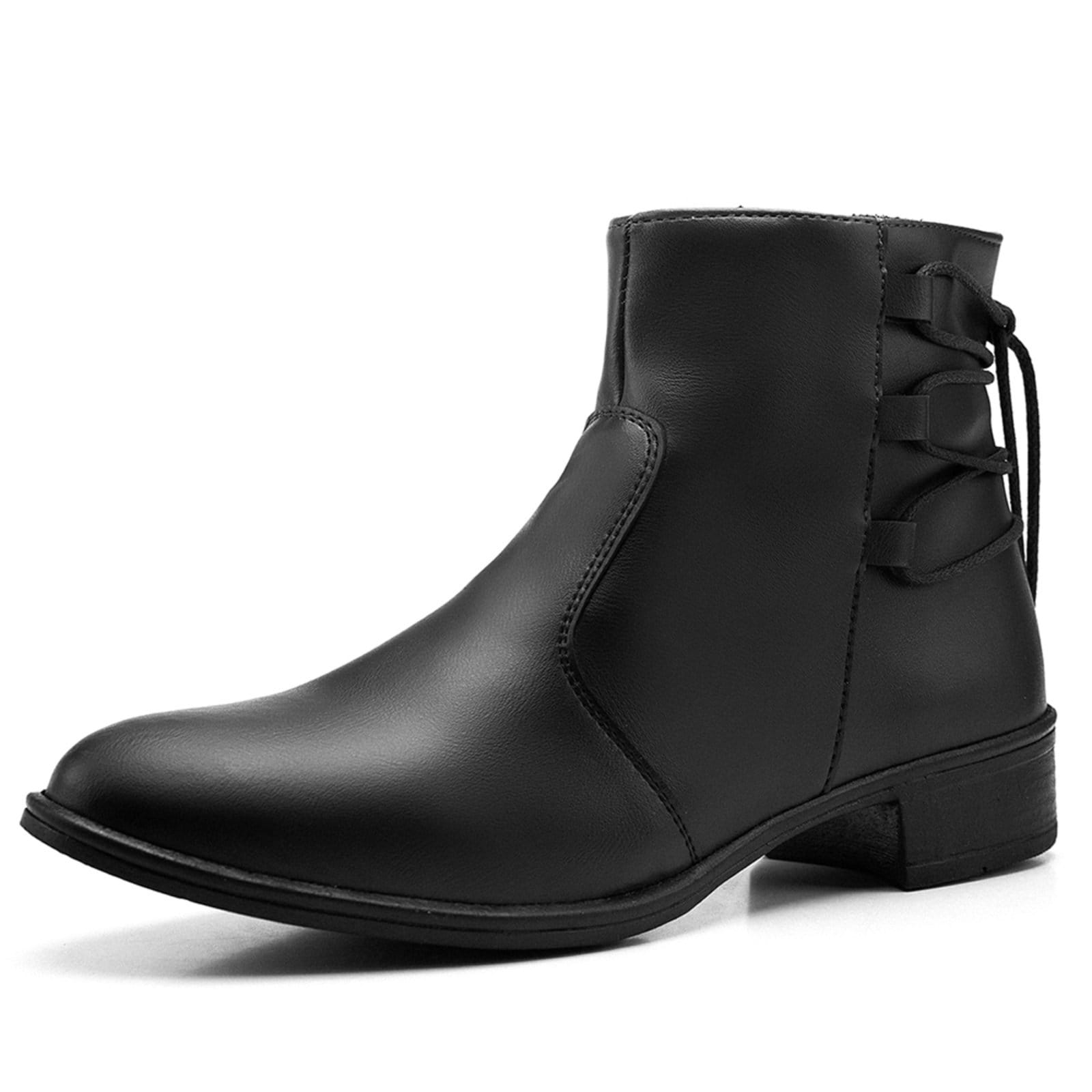 Vista 2 Bota Bico Fino Coturno Feminino Cano Curto Detalhe Tiras Preta Lavini Shoes preto