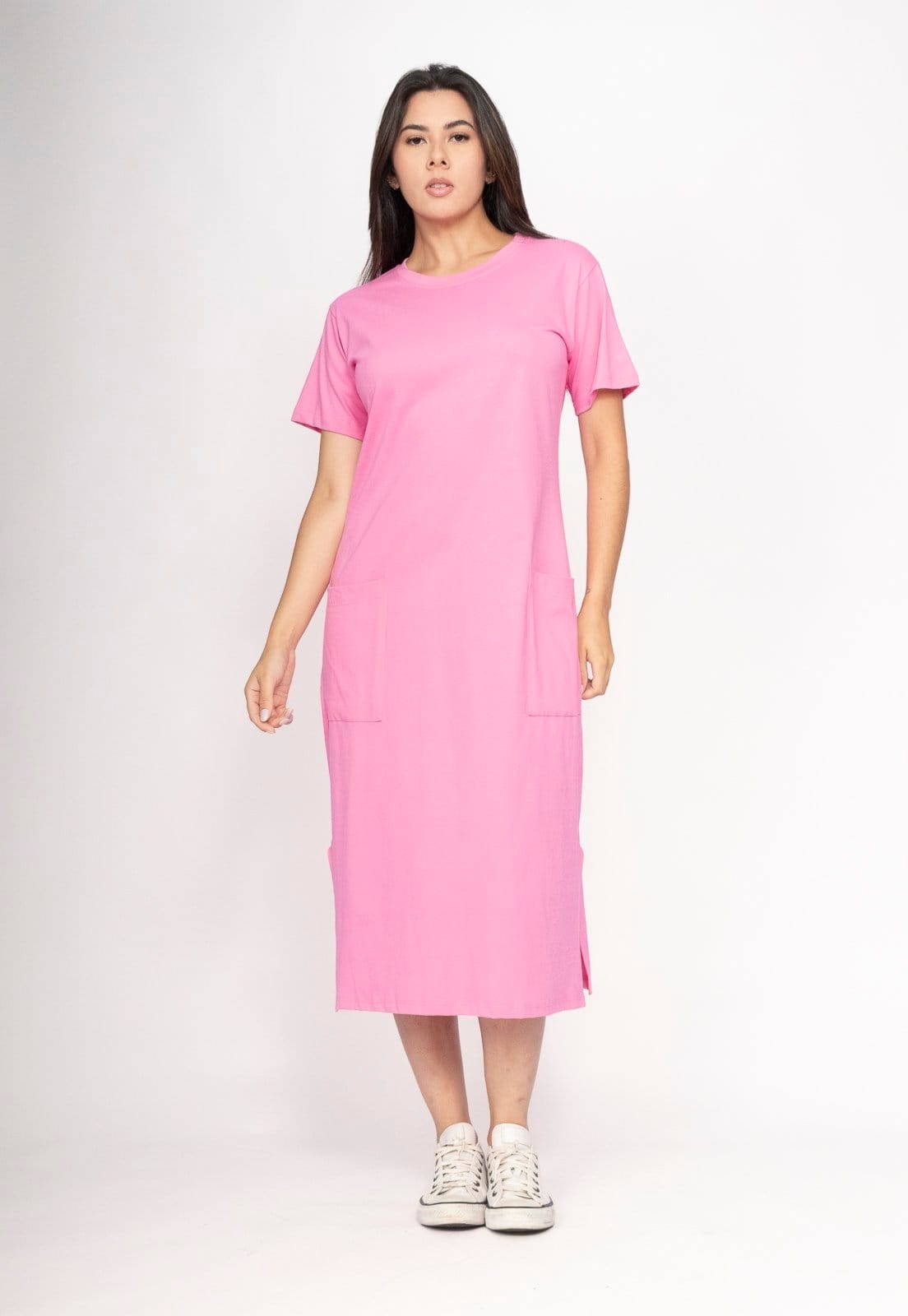 Vestido CabanaFree Midi Algodão Manga Curta 02 Bolsos Vitória-Régia