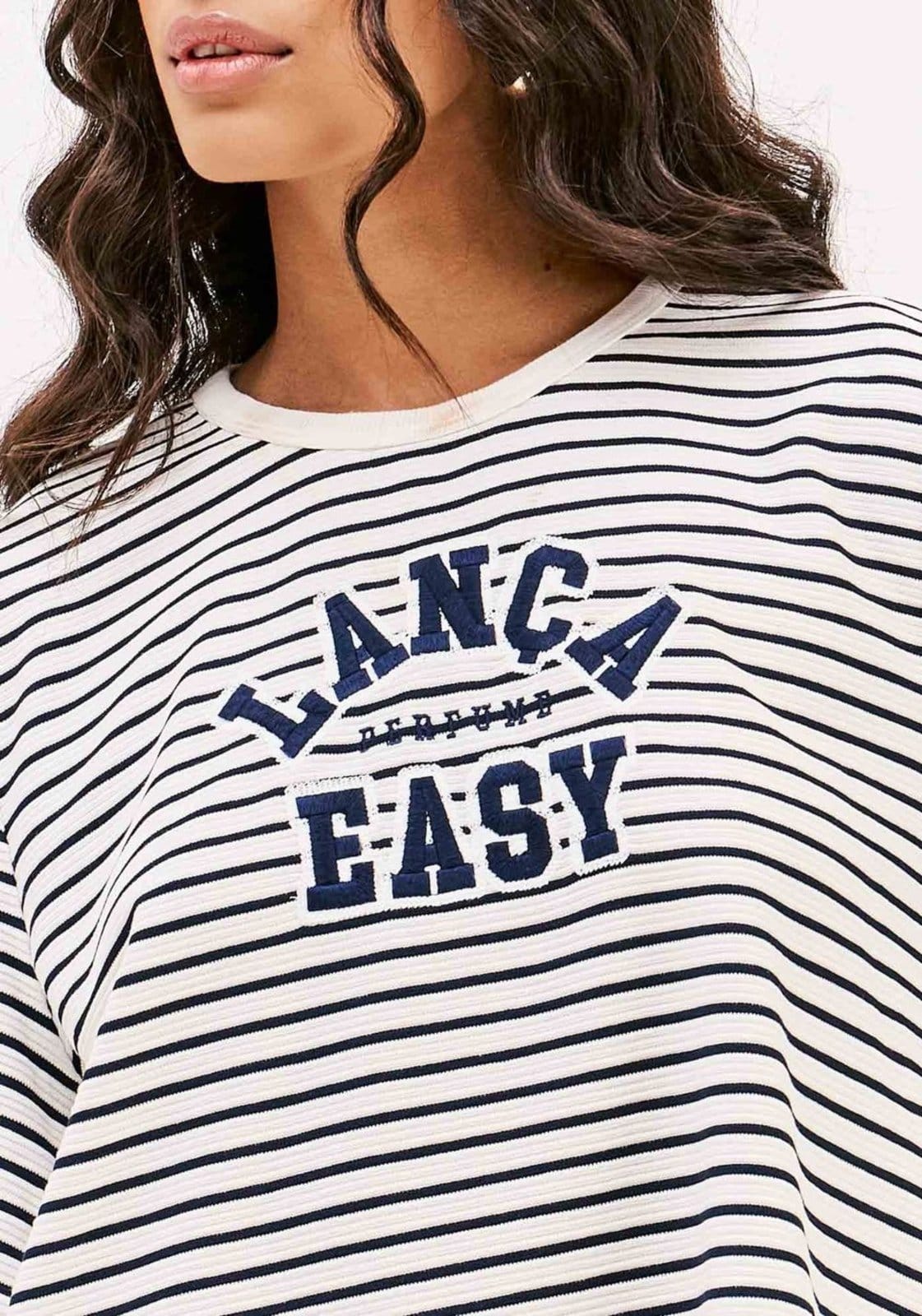 Vista 2 Moletom Listrado Com Bordado Sport Easy branco