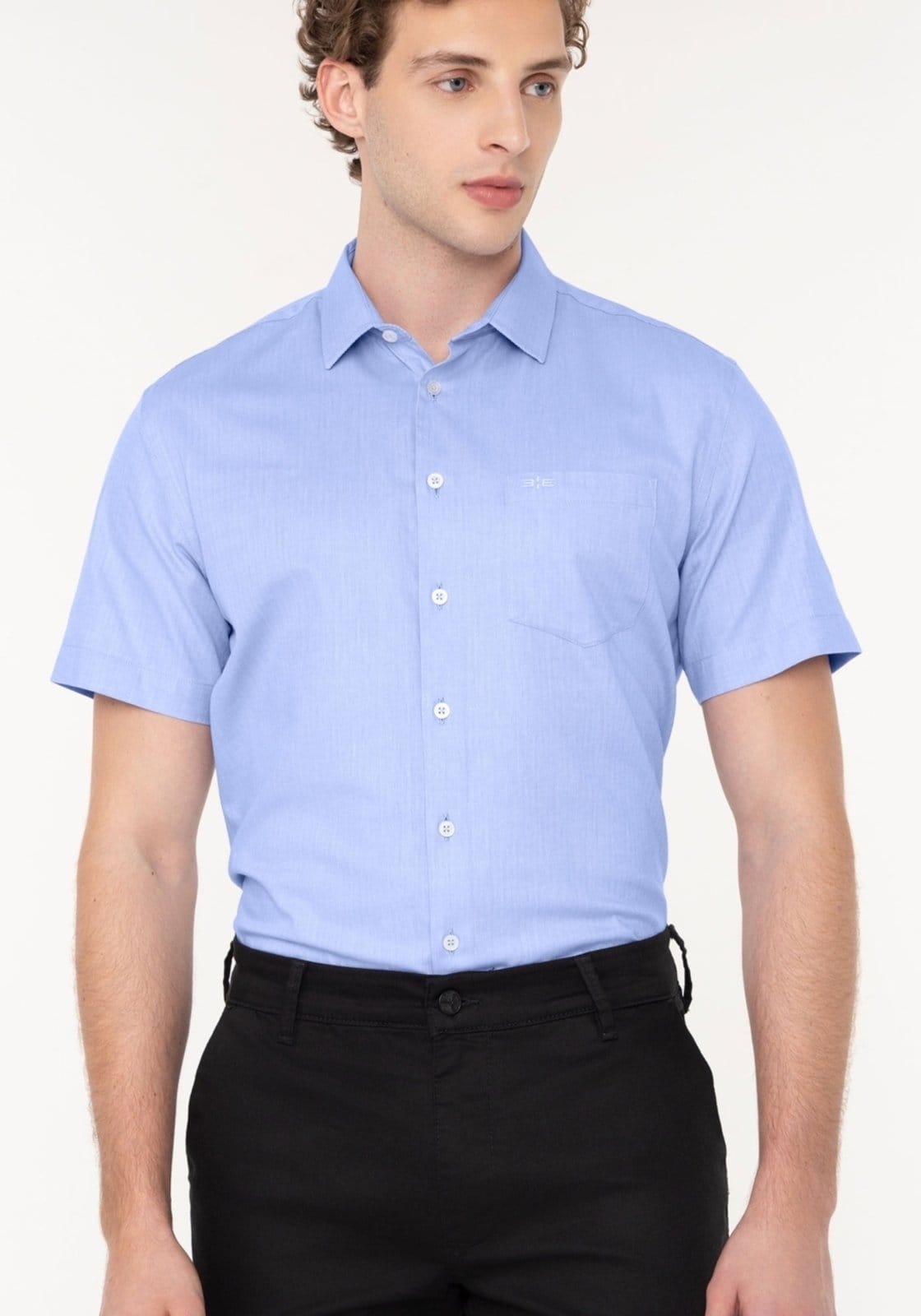 Vista 2 Camisa Comfort De Mangas Curtas Em Tecido Maquinetado Hangar 33 azul