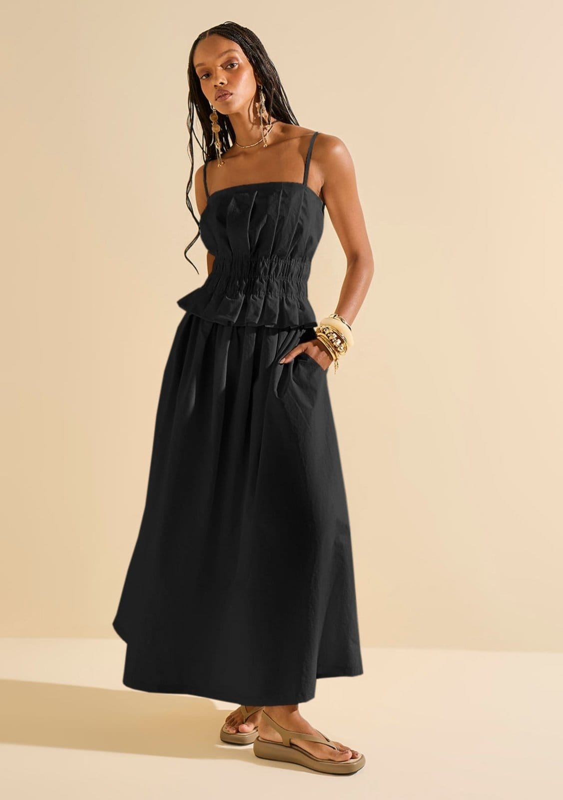 Saia Morena Rosa Evasê Alta Longa Preto