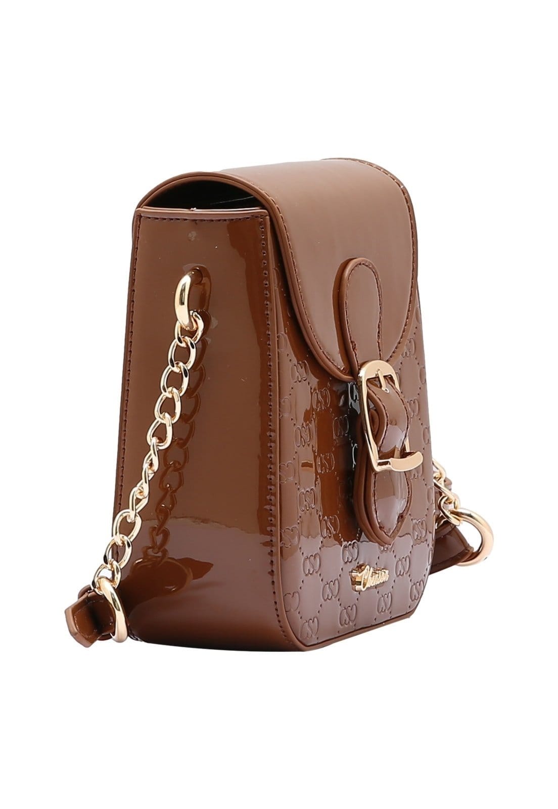 Vista 2 Bolsa Feminina Chenson Original Mini Logo Verniz Transversal 3485040 Chenson café